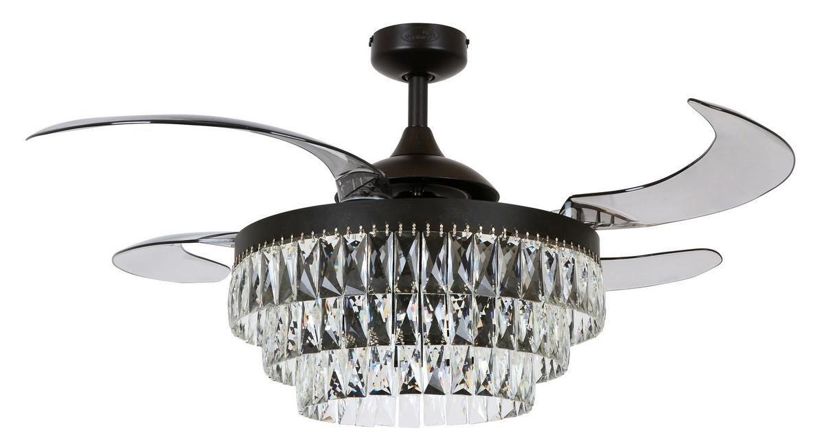 Deckenventilator Fanaway Schwarz 4-Flügel, LED-Leuchte - Transparent/Schwarz, LIFESTYLE, Kunststoff/Metall (122/50cm) - P & B