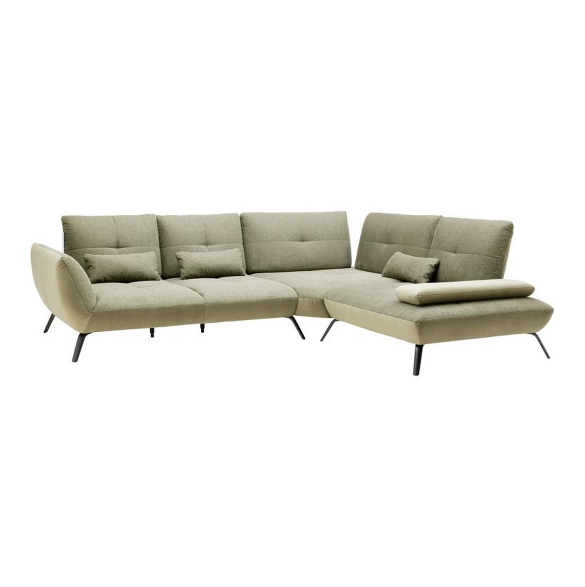 TRENDY, pravá, olivově zelená, s 3 bederními polštáři - černá/olivově zelená, Moderní, kov/kompozitní dřevo (310/93/250cm) - Premium Living