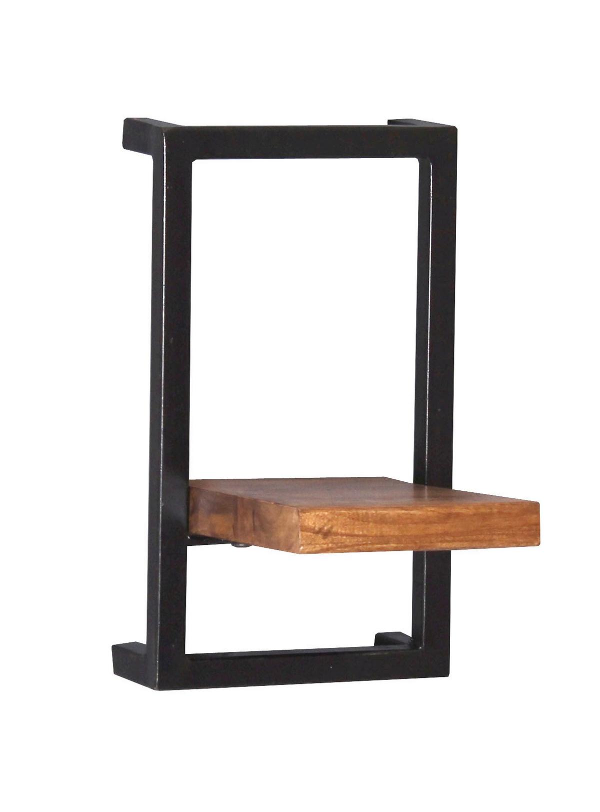 Wandregal Mangoholz/Schwarz B: 20cm - Schwarz/Naturfarben, Design, Holz/Metall (20/35/25cm) - MID.YOU