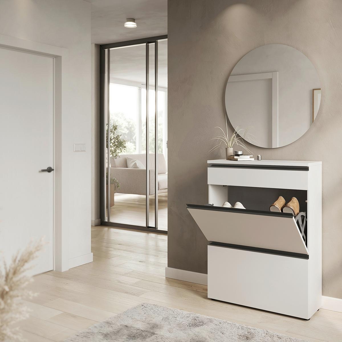 Garderobe Gw-Baldone 2-Teilig Beige B: 80 cm - Beige, Design, Glas/Holzwerkstoff (80/200/29cm) - MID.YOU