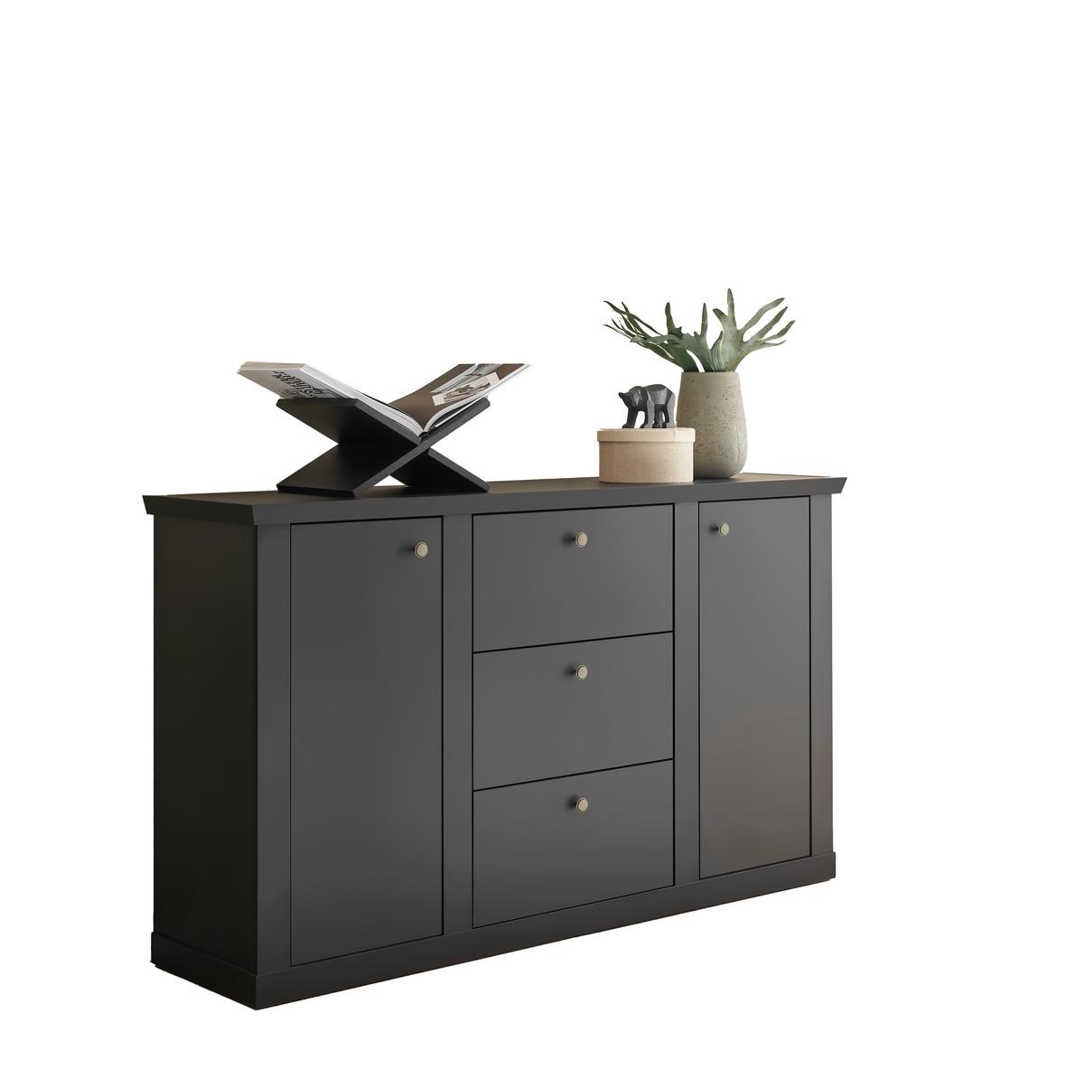 Sideboard Lincoln Schwarz/Eichefarben B: 158cm - Eichefarben/Schwarz, Design, Holzwerkstoff (158/92/42cm) - MID.YOU