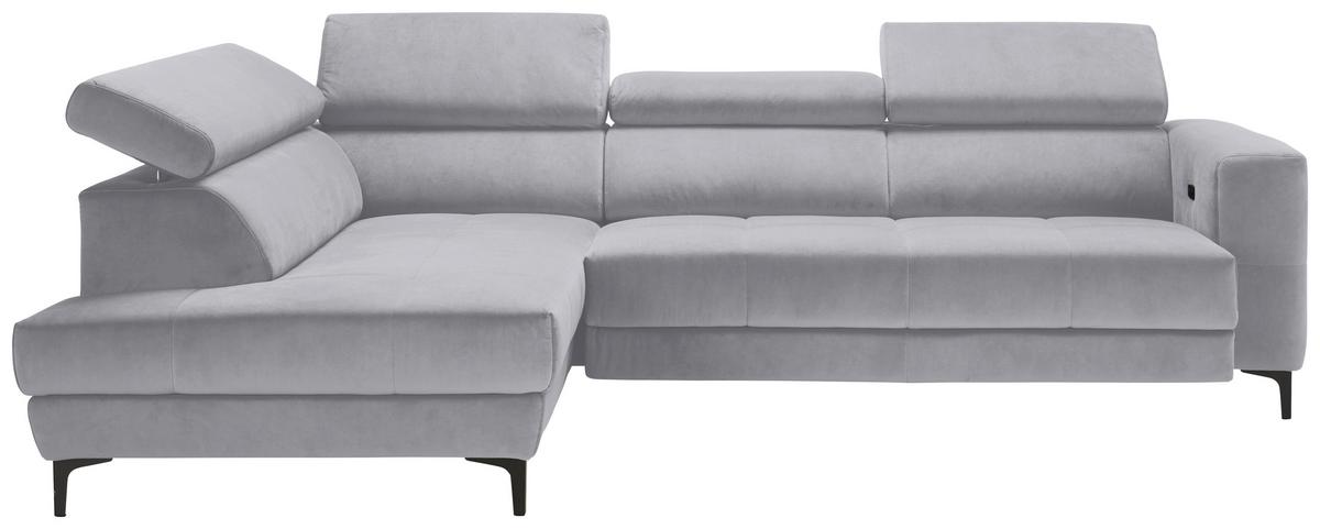 Rohová sedačka EMMA, ľavá, sivobiela,op.hl.,USB,el.výsuv - čierna/sivobiela, Modern, textil (210/301cm) - Premium Living