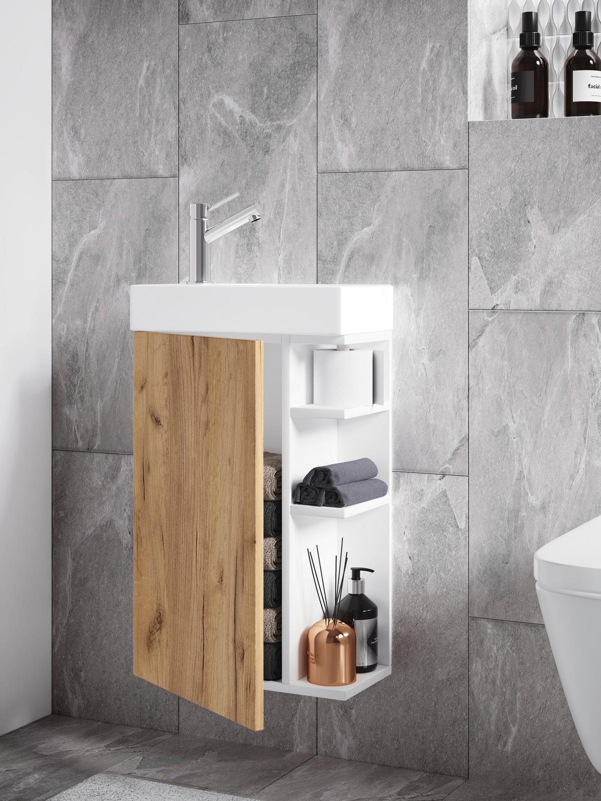 Waschtischkombi Lumia - Honigeiche/Weiß, MODERN, Keramik/Holzwerkstoff (40cm) - MID.YOU