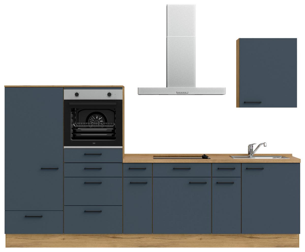 Küchenleerblock Easytouch Low-Line, L4 Links - Blau/Eichefarben, MODERN, Holzwerkstoff (300cm) - Nobilia