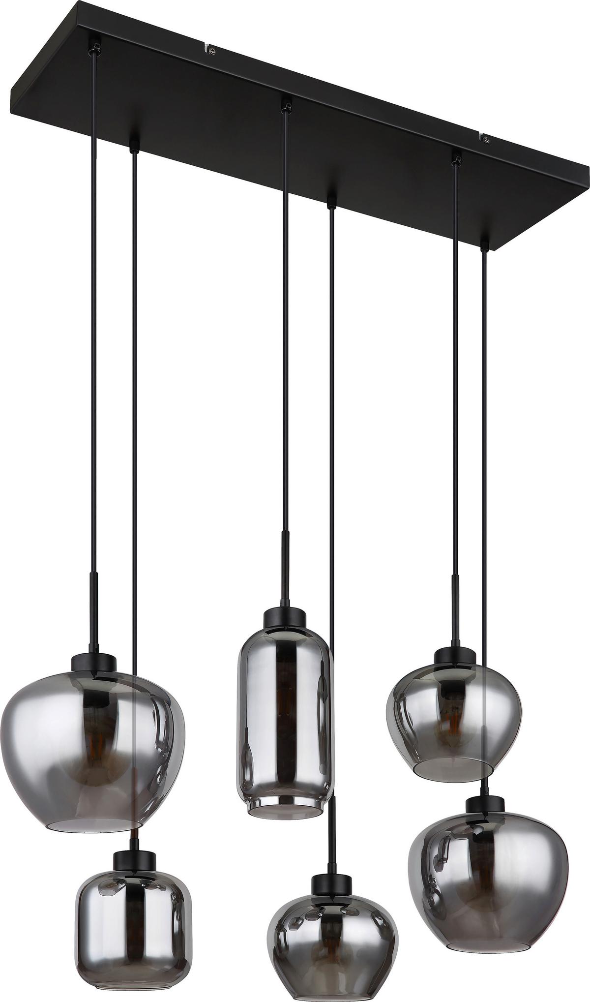 Hängeleuchte Kathrin H: 120 Cm 6-Flammig Höhenverstellbar - Schwarz, ROMANTIK / LANDHAUS, Glas/Metall (87/43/120cm) - James Wood