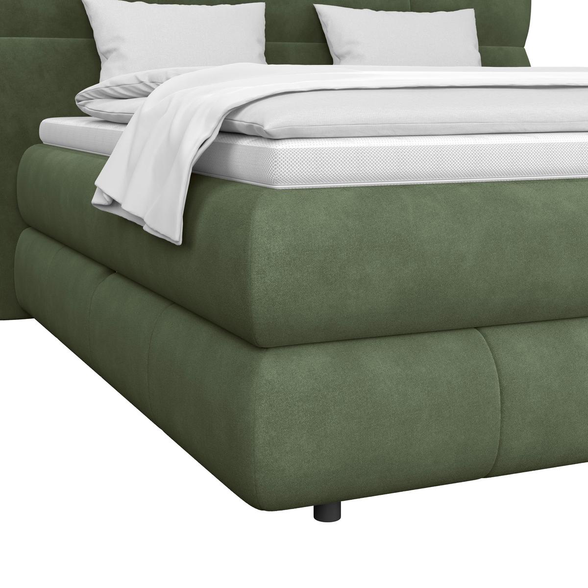 Boxspringbett Carmelo Dunkelgrün 180x200 cm - Beige/Schwarz, Trend, Textil (180/200cm)