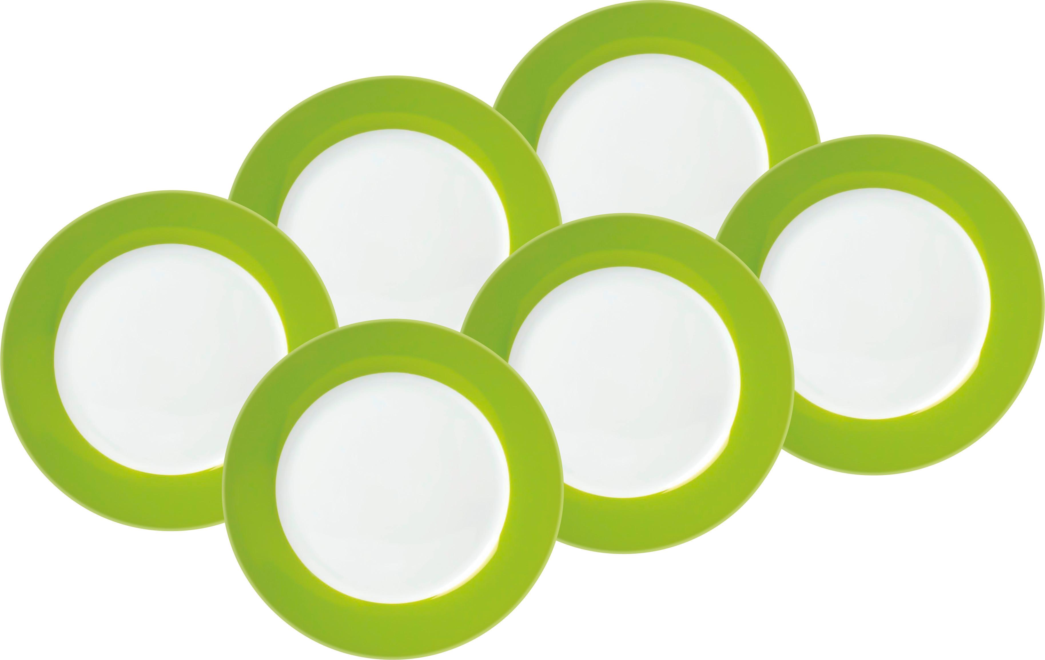 Desserttellerset Grün Weiß 6-Teilig D: 20 Cm - Weiß/Grün, Basics, Keramik (20cm) - Van Well