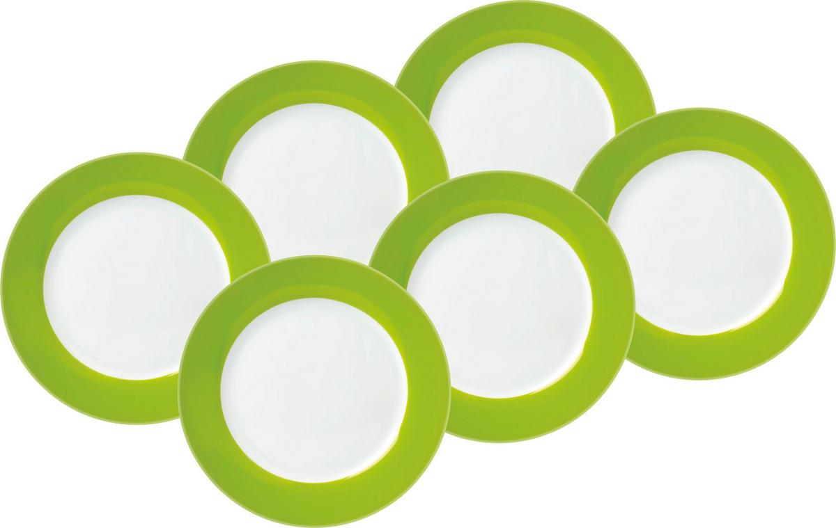 Desserttellerset Grün Weiß 6-Teilig D: 20 Cm - Weiß/Grün, Basics, Keramik (20cm) - Van Well