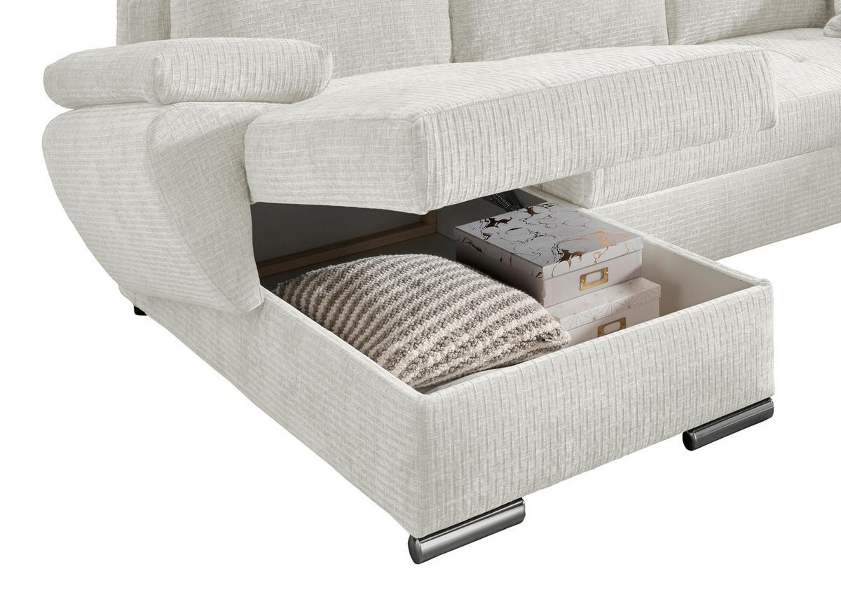 Wohnlandschaft Terana Creme mit Schlaffunktion, Mikrofaser - Chromfarben/Creme, KONVENTIONELL, Textil (157/305/219cm) - Livetastic