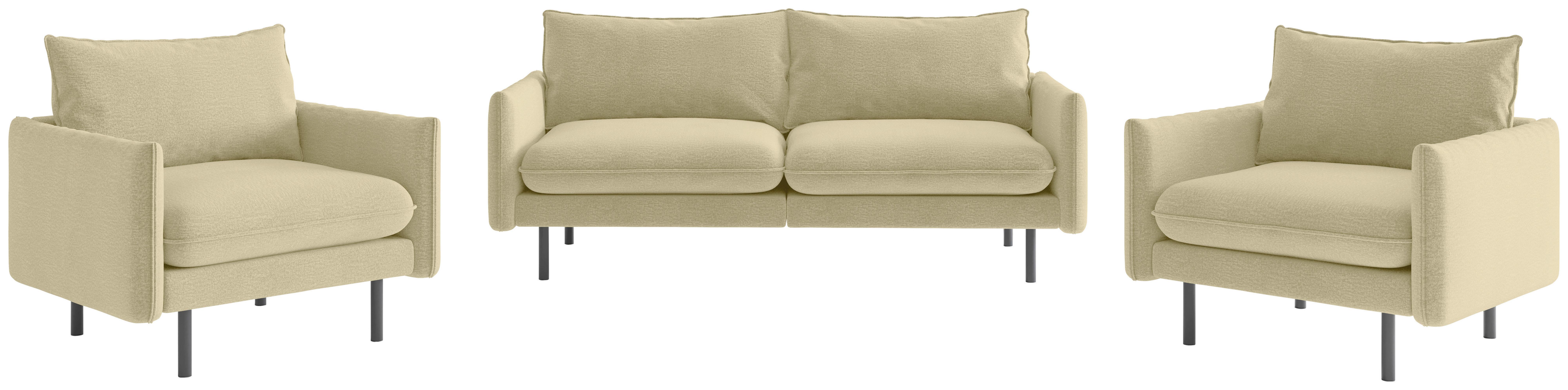 Sitzgarnitur Samos 3-teilig Beige B: 215 Cm - Beige/Schwarz, Design, Textil (215/85/92cm) - Livetastic