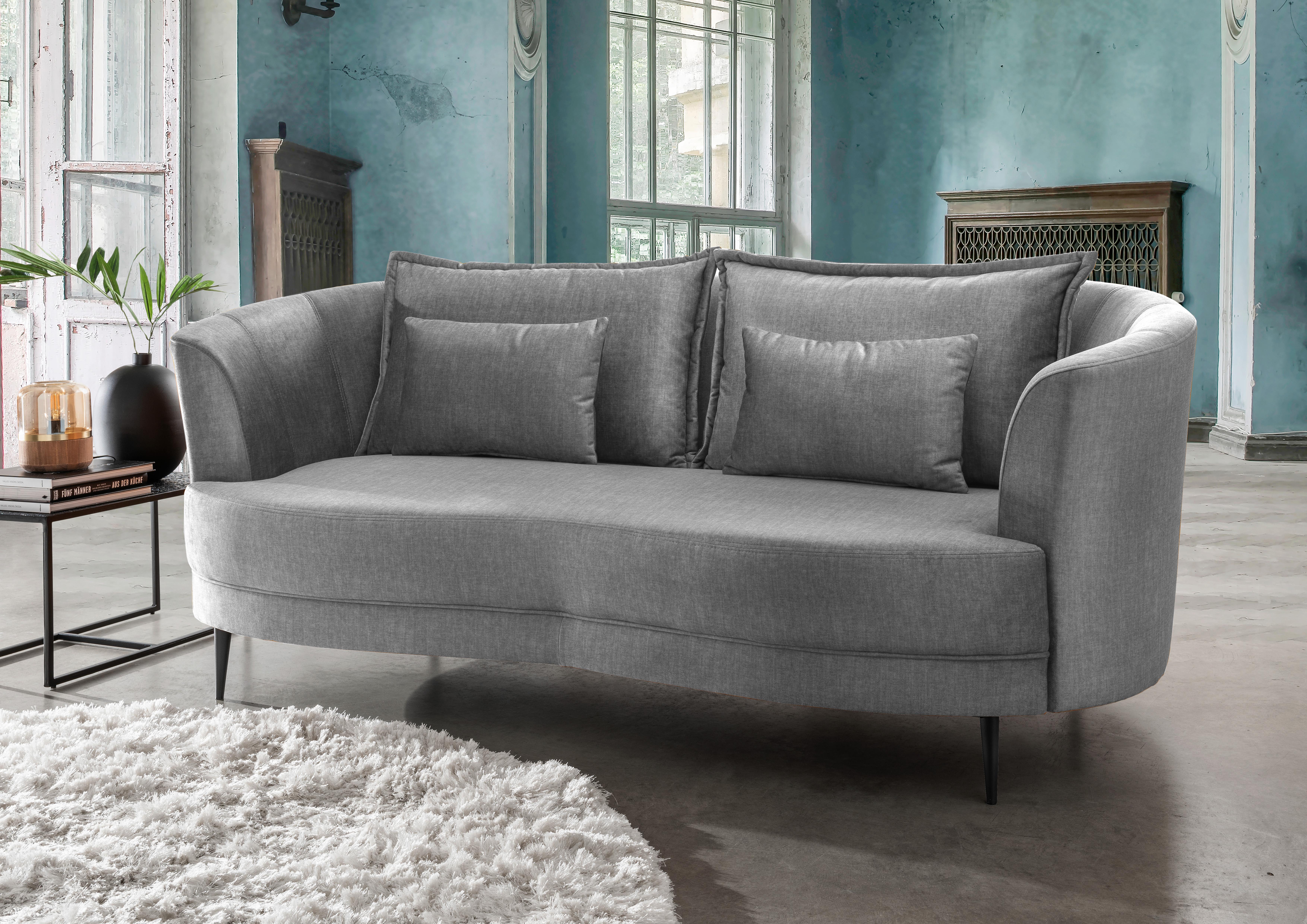 3-Sitzer-Sofa Pistaccio Velours, Rücken Echt B: 209 cm - Silberfarben/Schwarz, MODERN, Textil (209/85/101cm) - Livetastic