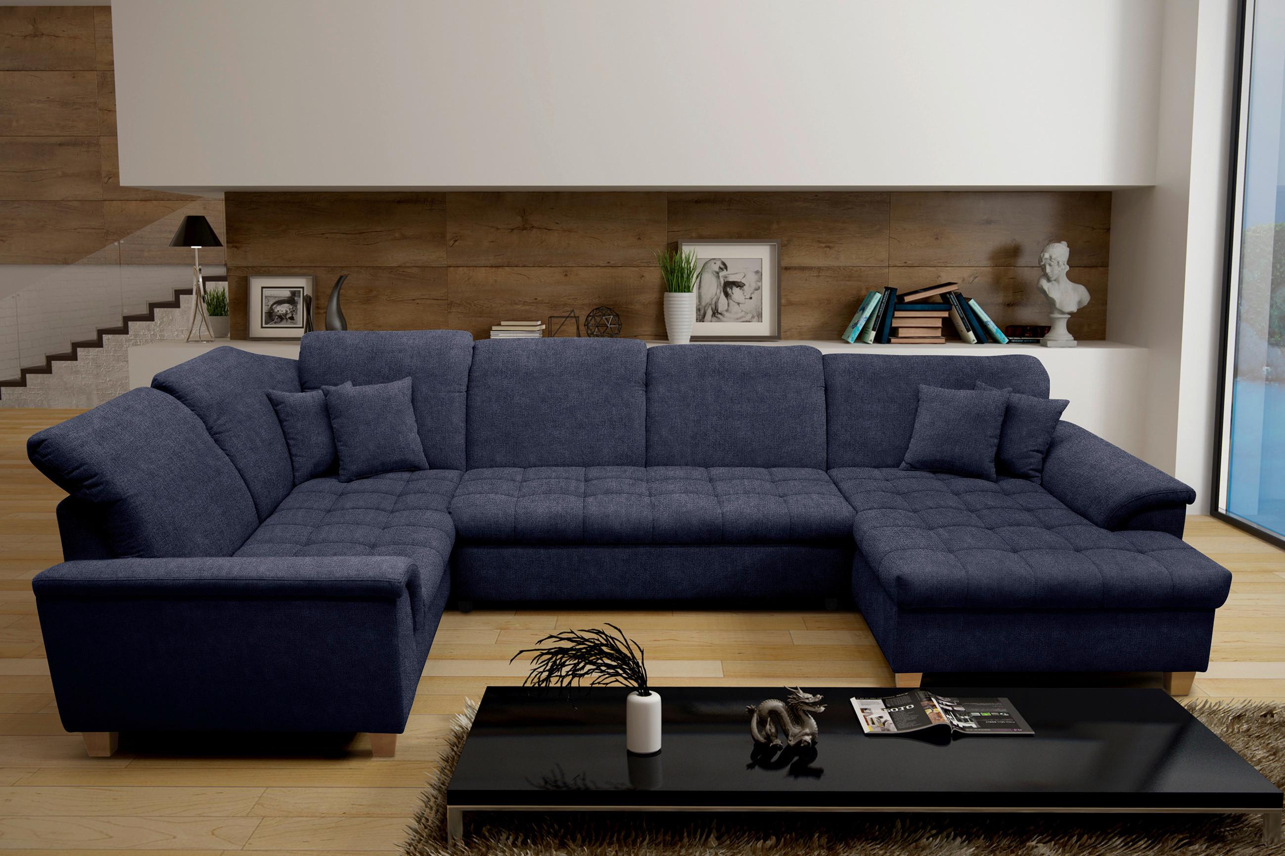 Wohnlandschaft Franzi Kopfteil Verstellbar Blau - Eichefarben/Dunkelblau, KONVENTIONELL, Textil (214/352/170cm) - MID.YOU