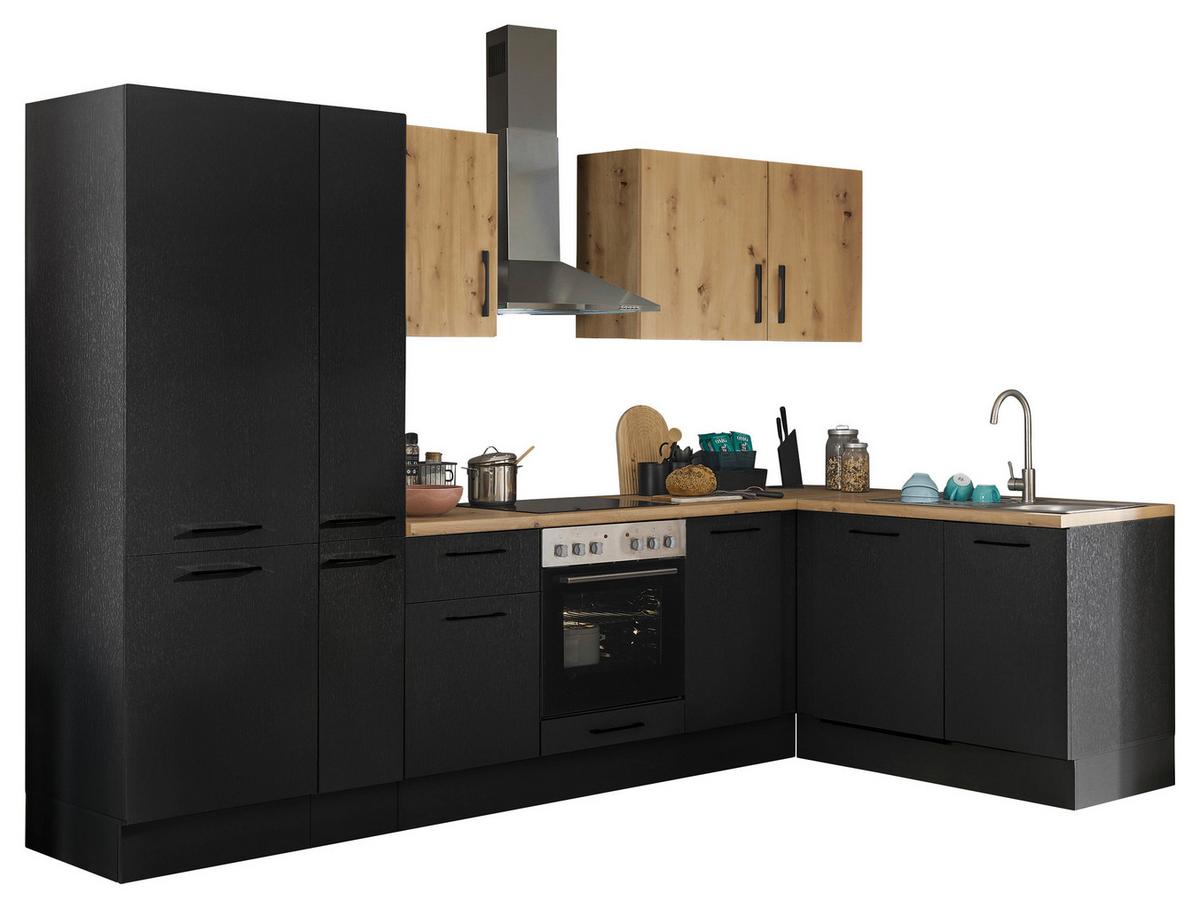 Eckküche Turin Schwarz/eiche Dekor 310x175 Cm - Schwarz/Eiche Artisan, Basics, Holzwerkstoff (310/175cm) - MID.YOU
