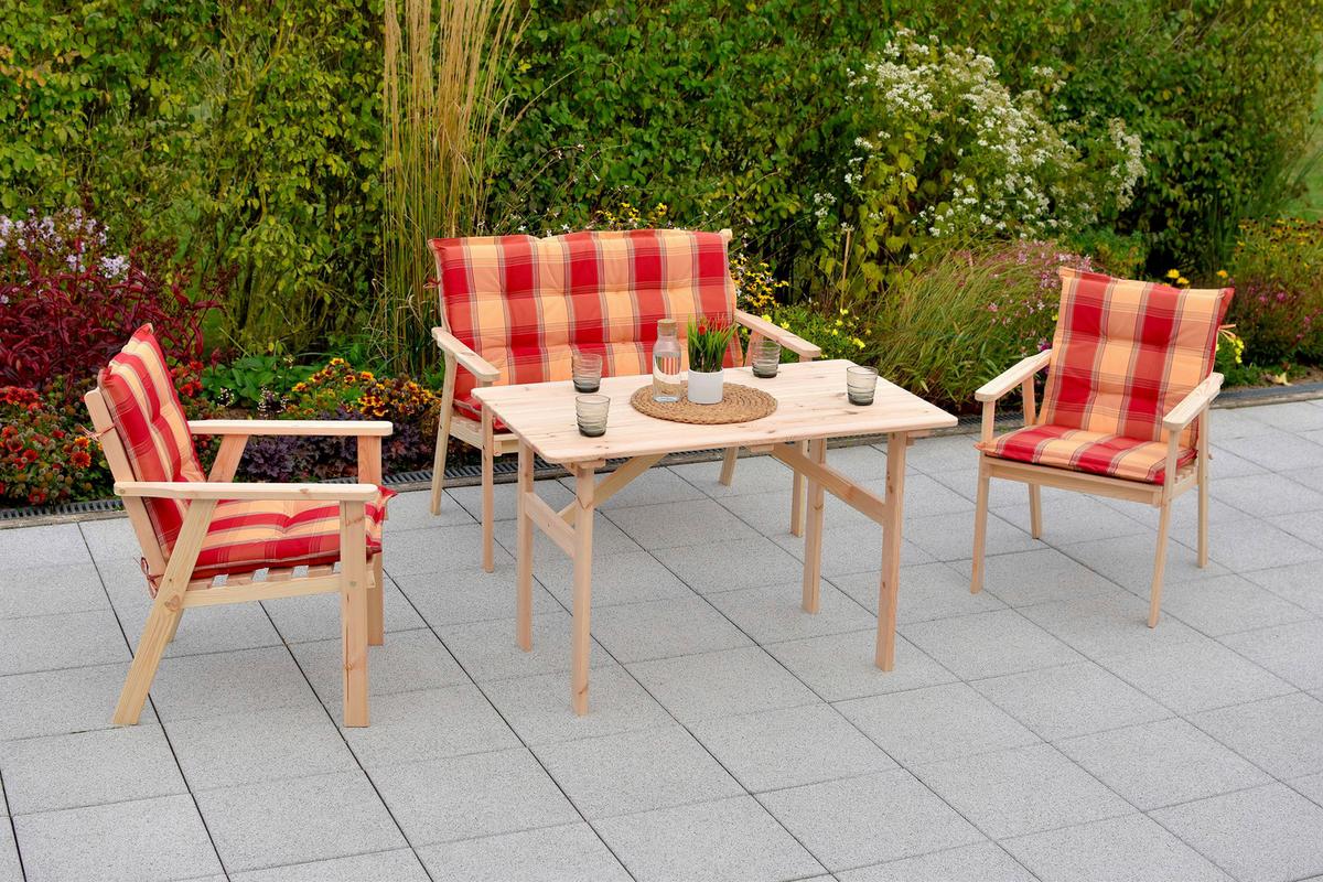 Gartenmöbel Set 7-Tlg. Sylt Kiefer Echtholz mit Kissen - Rot/Naturfarben, MODERN, Holz/Kunststoff - Gardenson
