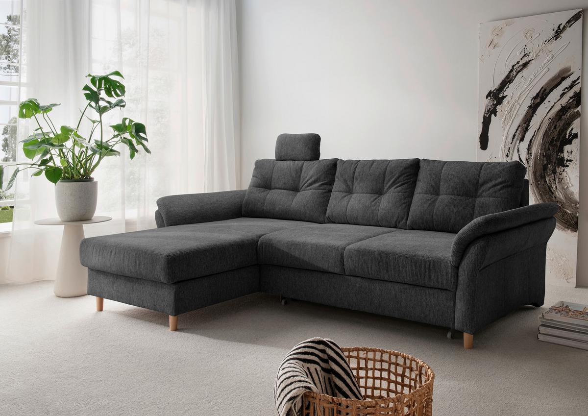 Ecksofa Brizzini mit Schlaf- Funktion, Anthrazit, 176x250 - Anthrazit/Naturfarben, MODERN, Textil (176/250cm) - Livetastic