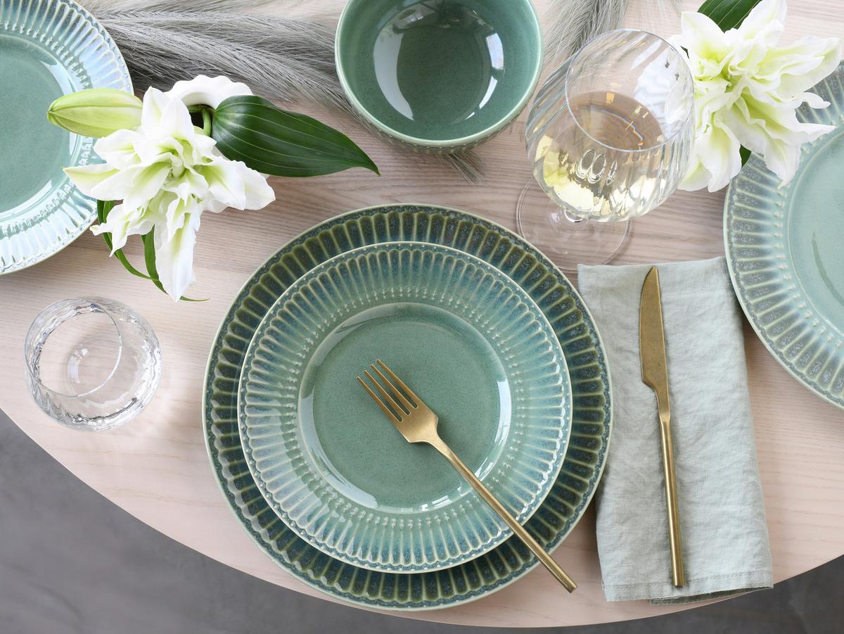 Tafelservice Celadon Grün Steinzeug, 4 Pers., 12-Teilig - Salbeigrün, Basics, Keramik - Creatable