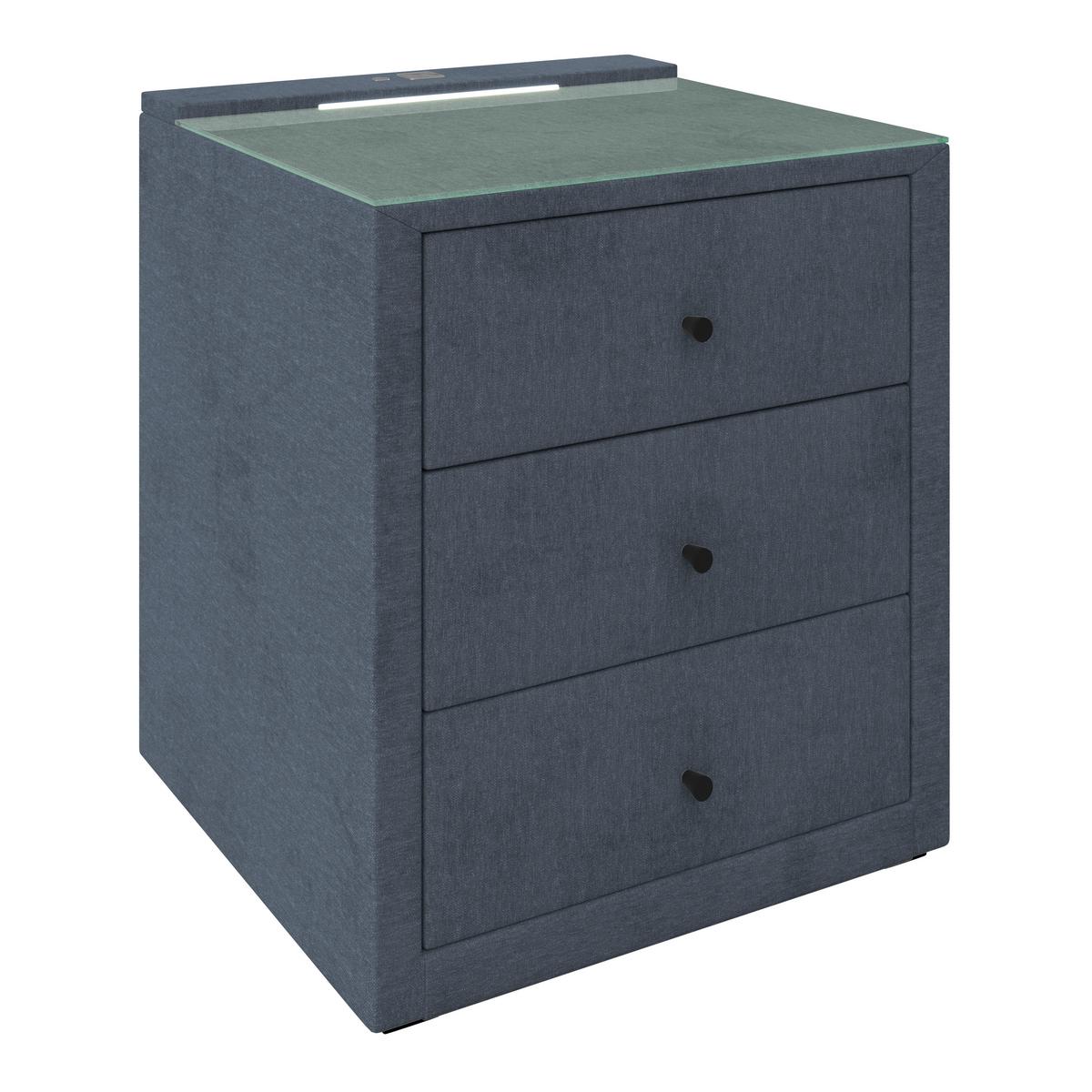Nachtkästchen Maya - Graublau/Schwarz, MODERN, Glas/Holzwerkstoff (48/56/45,5cm)