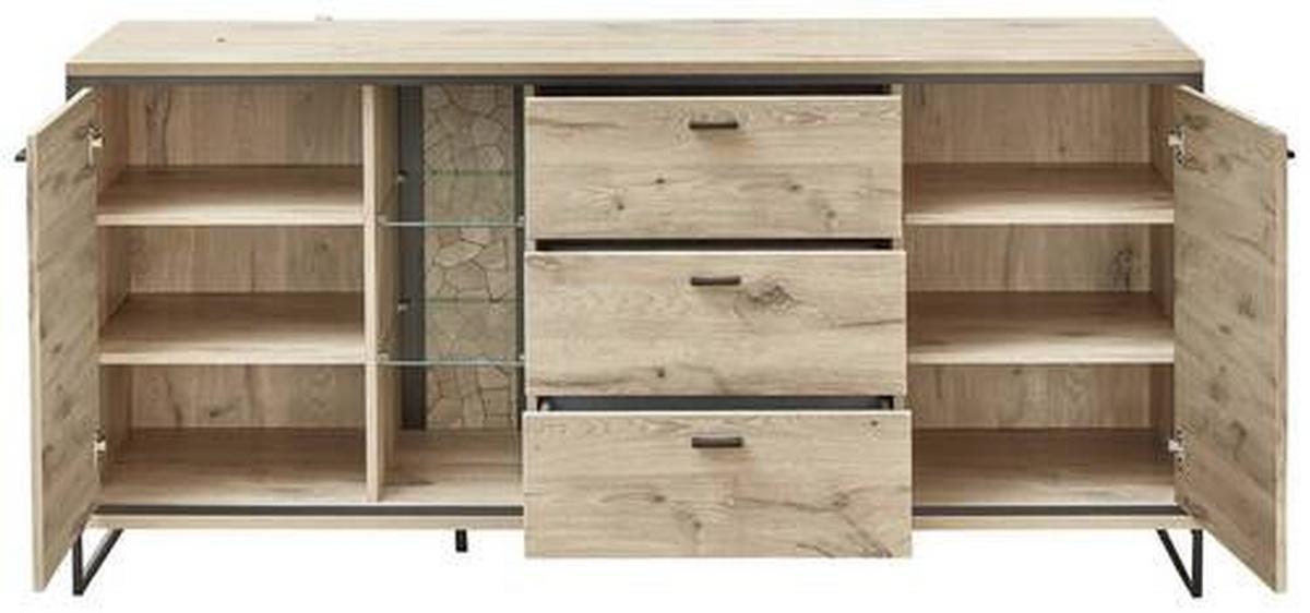 Sideboard Ruben - Eichefarben/Schwarz, KONVENTIONELL, Glas/Holzwerkstoff (180/86/49cm) - Livetastic