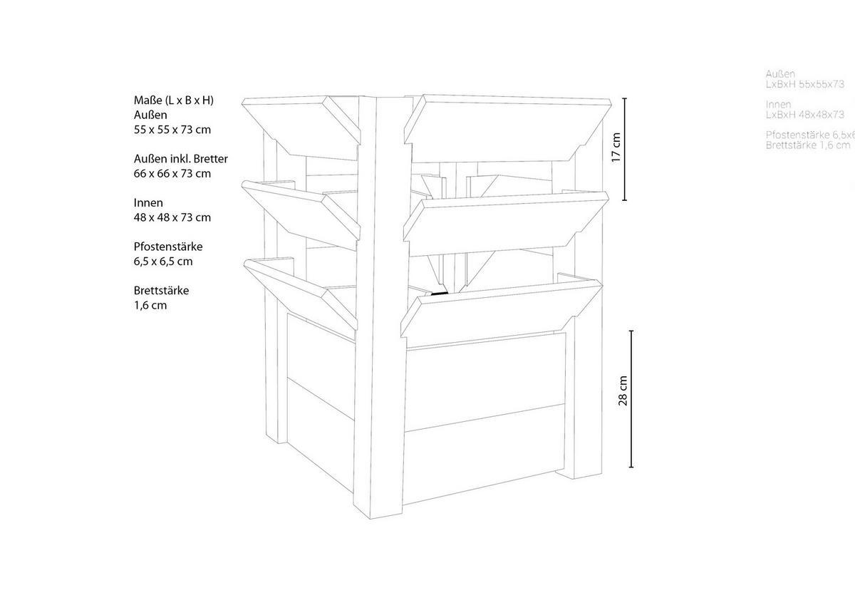Hochbeet Echtholz Lärche 65x73x65 cm - Lärchefarben, Basics, Holz (65/73/65cm)