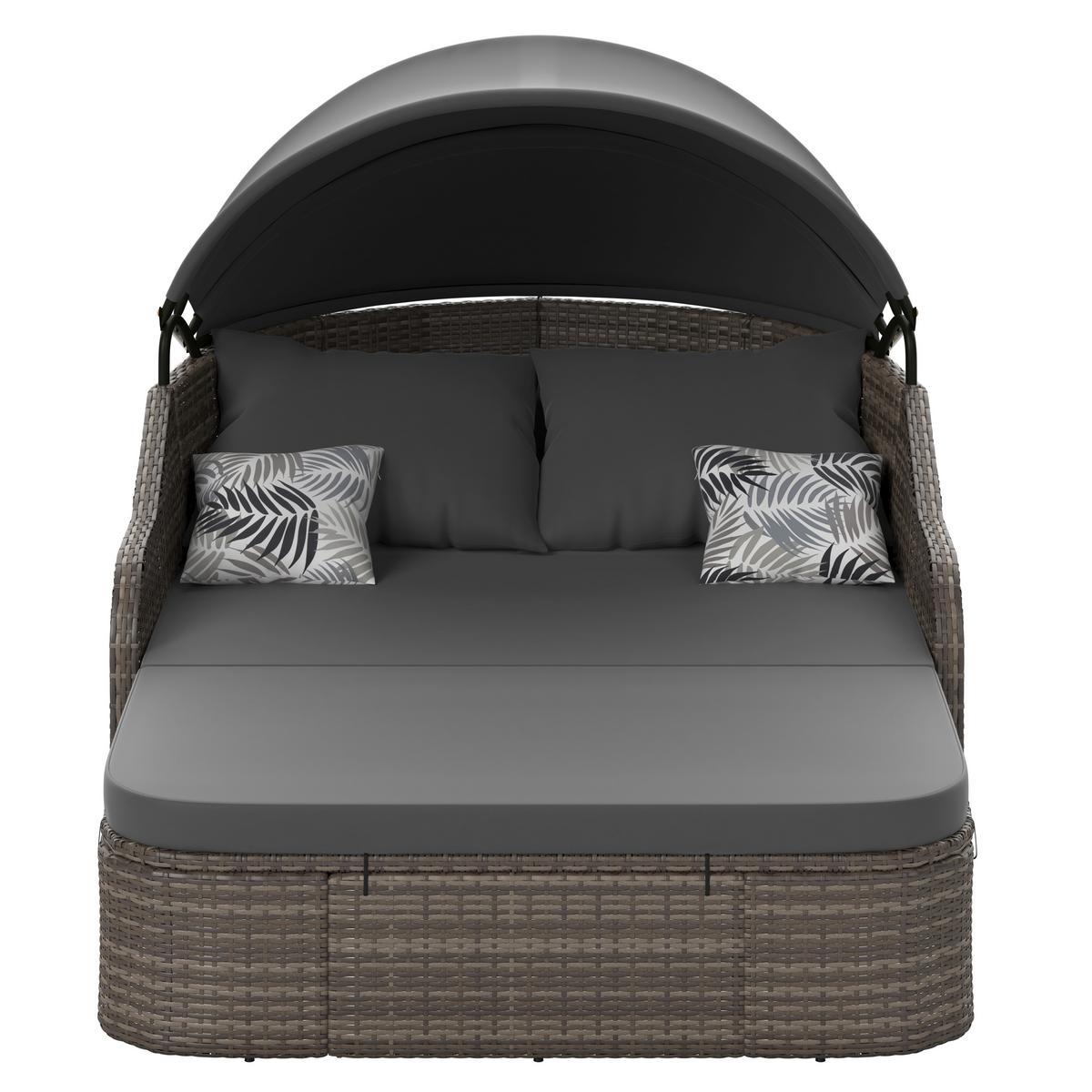 Sonneninsel Rio Grau/Schwarz Metall/Kunststoff/Textil +dach - Schwarz/Grau, MODERN, Kunststoff/Textil (206/132/64cm) - Beldano