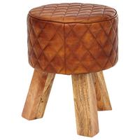 Taburetka Hocker pravá koža - hnedá/prírodná farba, Modern, koža/drevo (35/46/35cm) - MID.YOU