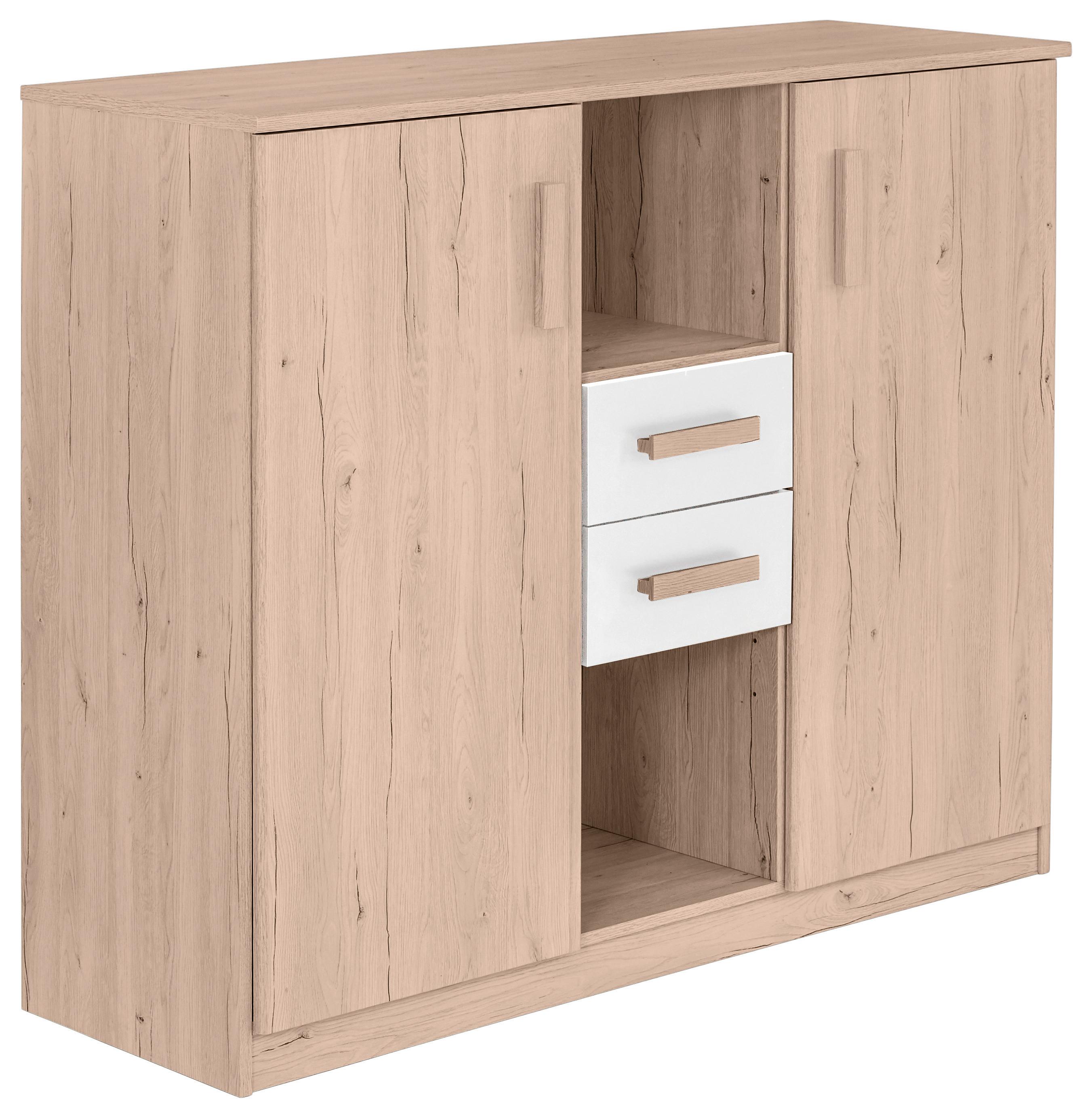 Komoda CARIBA 124cm - bílá/barvy dubu, Design, kompozitní dřevo/plast (124/105/41cm) - MID.YOU