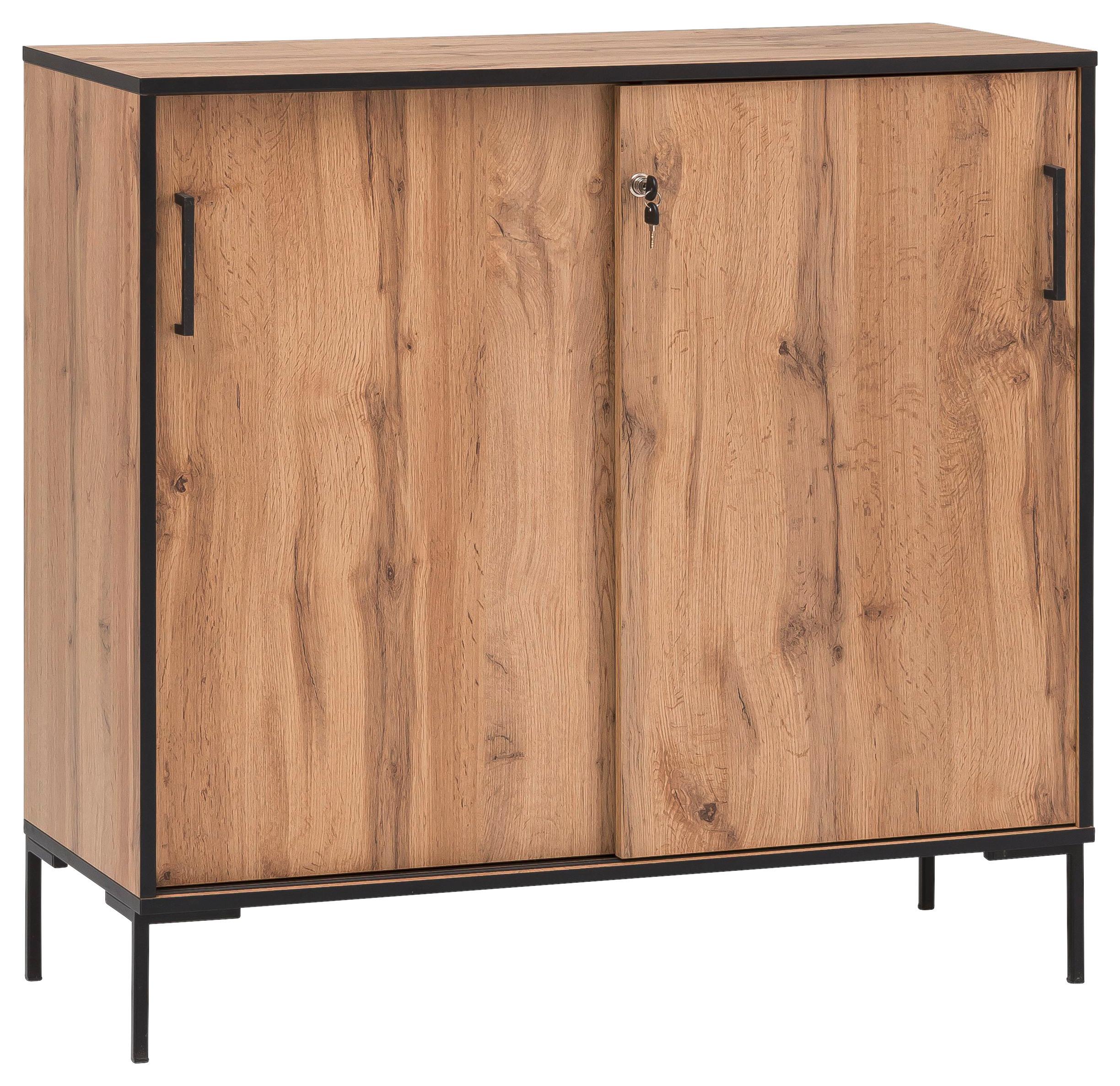 Kommode B: 100,1 cm Serie 2000, Eiche Dekor - Eichefarben/Schwarz, KONVENTIONELL, Holzwerkstoff (100,1/96,6/41cm) - MID.YOU