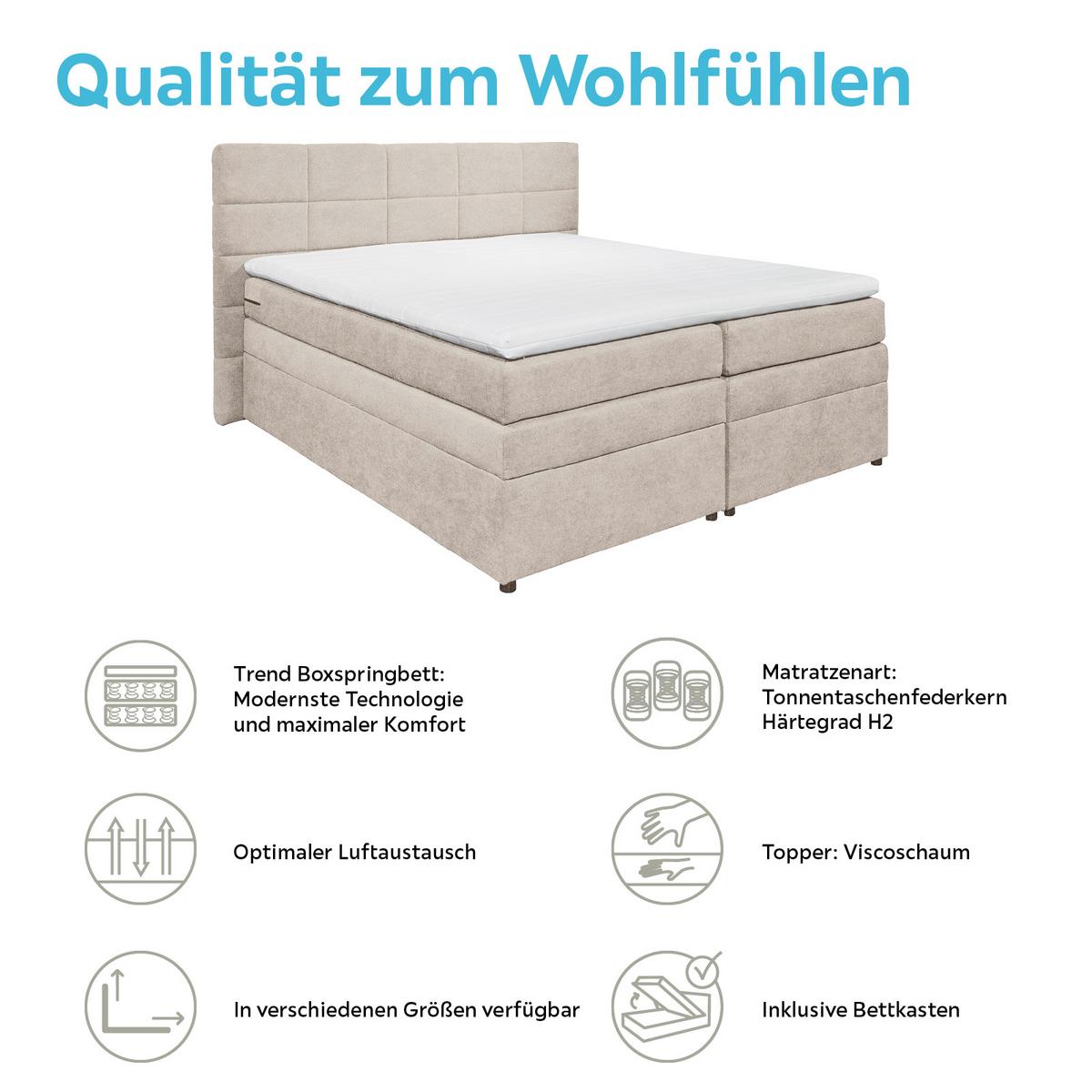 Boxspringbett Mit Topper & Bettkasten 180x200 Tacoma 3 - Sandfarben, KONVENTIONELL, Kunststoff/Textil (180/200cm) - MID.YOU