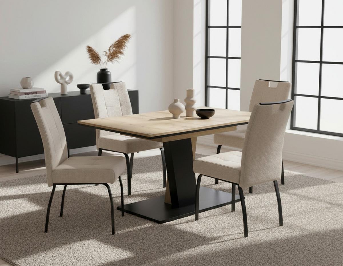 Tischgruppe Ebro G - Eichefarben/Beige, MODERN, Holzwerkstoff/Textil (140 - 180/76/90cm) - MID.YOU