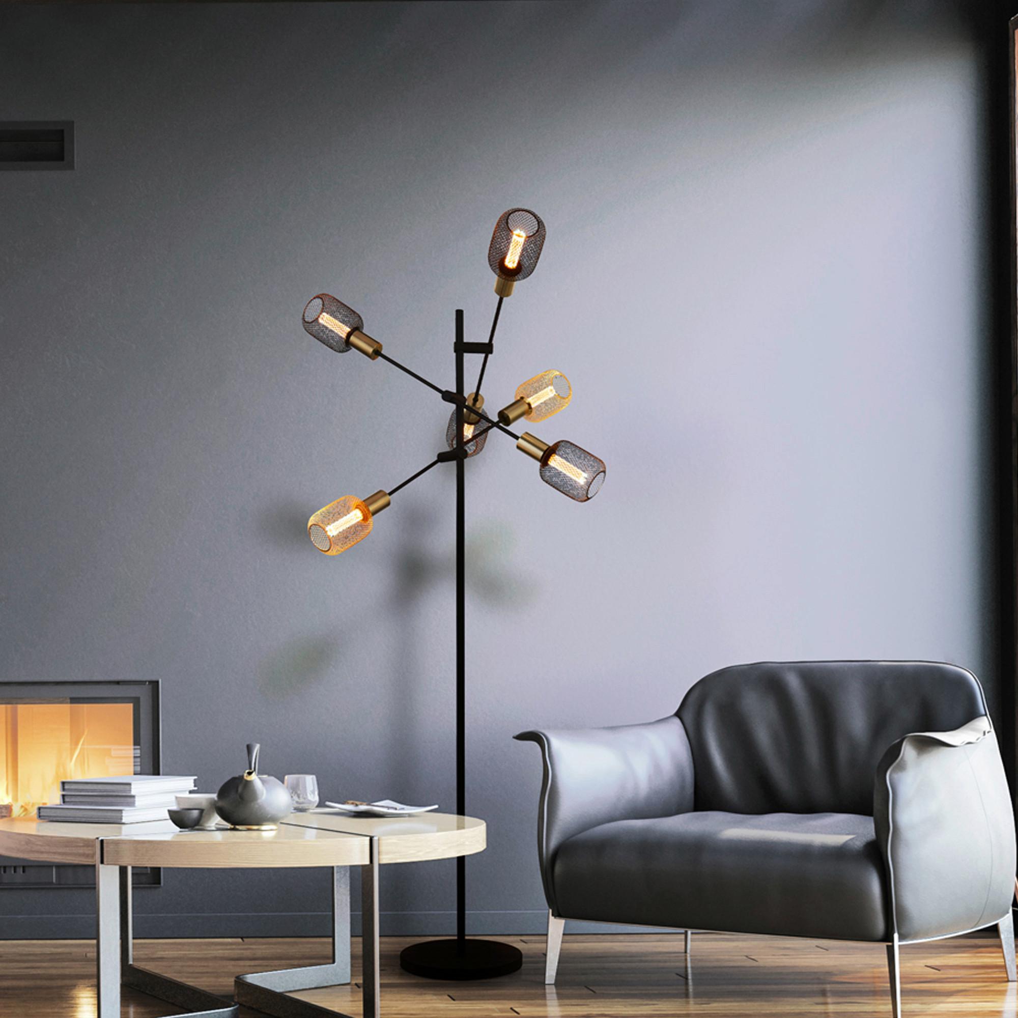 Stehleuchte Armstrong 6lt Eu8076-6bk - Schwarz, Design, Metall (54/150cm)