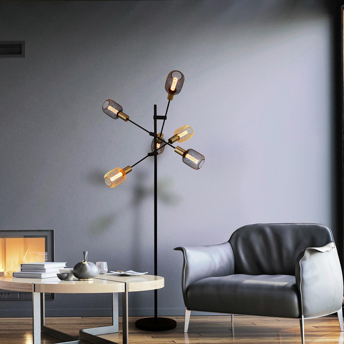 Stehleuchte Armstrong 6lt Eu8076-6bk - Schwarz, Design, Metall (54/150cm)