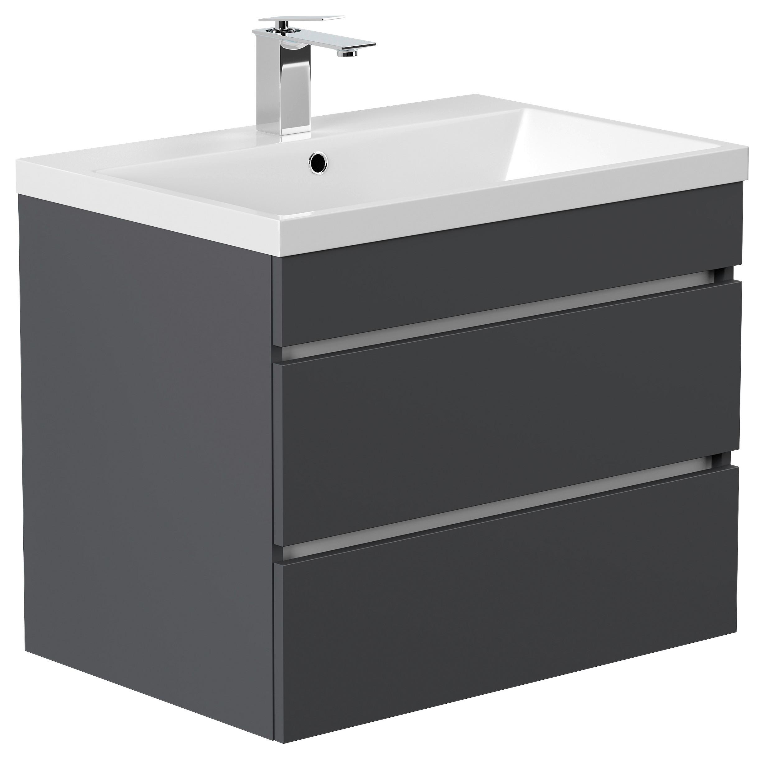 WASCHTISCHKOMBI Fellini, Graphitfarben B: 60cm - Graphitfarben/Weiß, Basics, Holzwerkstoff/Stein (70cm) - MID.YOU