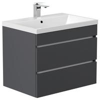 WASCHTISCHKOMBI Fellini, Graphitfarben B: 60cm - Graphitfarben/Weiß, Basics, Holzwerkstoff/Stein (70cm) - MID.YOU