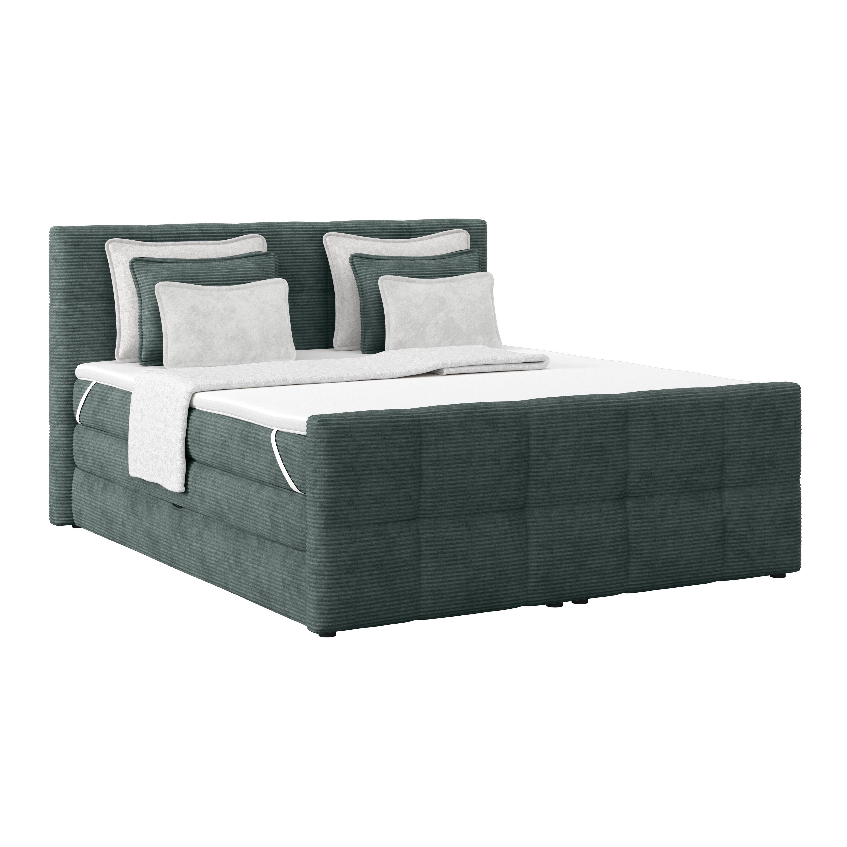 Boxspringbett mit Topper & Bettkasten180x200 Medino - Blaugrau, KONVENTIONELL, Holz/Holzwerkstoff (180/200cm)