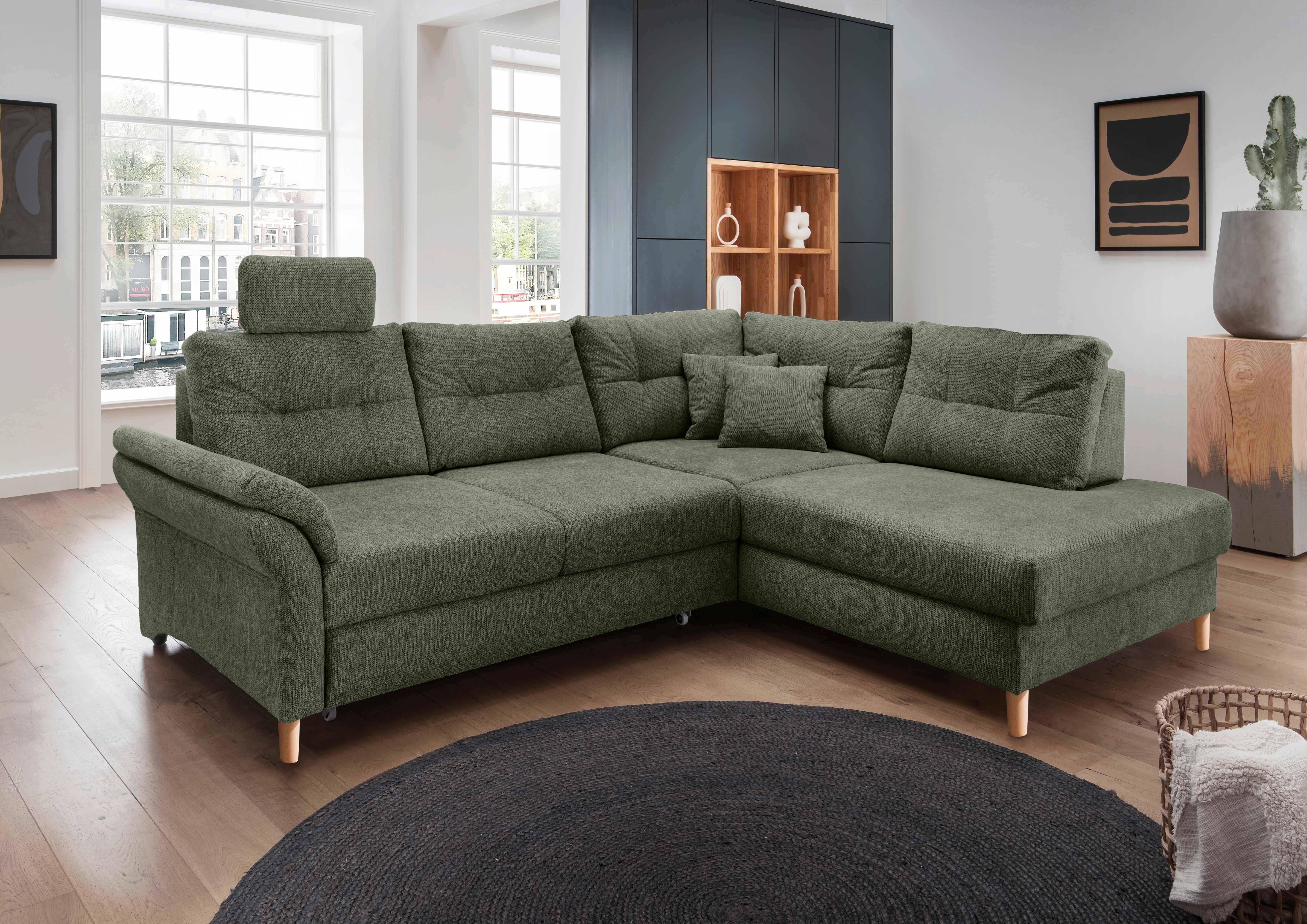 Ecksofa Brizzini Dunkelgrün S: 264x206 Cm - Dunkelgrün/Naturfarben, MODERN, Textil (264/206cm) - Livetastic