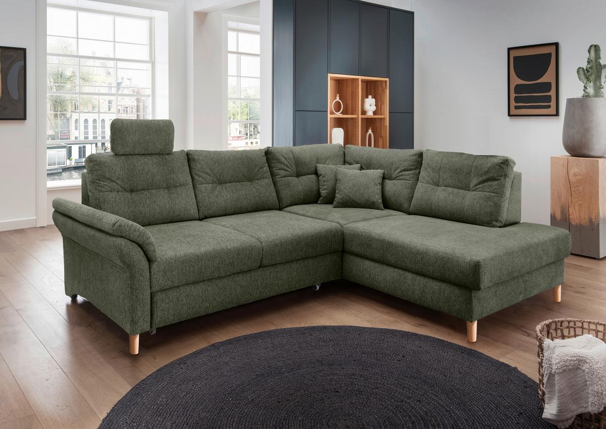 Ecksofa Brizzini Dunkelgrün S: 264x206 Cm - Dunkelgrün/Naturfarben, MODERN, Textil (264/206cm) - Livetastic