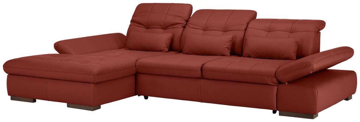 Rohová sedačka SANFINO, ľavá, vínovočervená pravá koža - vínovočervená/chrómová, Konventionell, kov/koža (199/79-96/305cm) - Premium Living