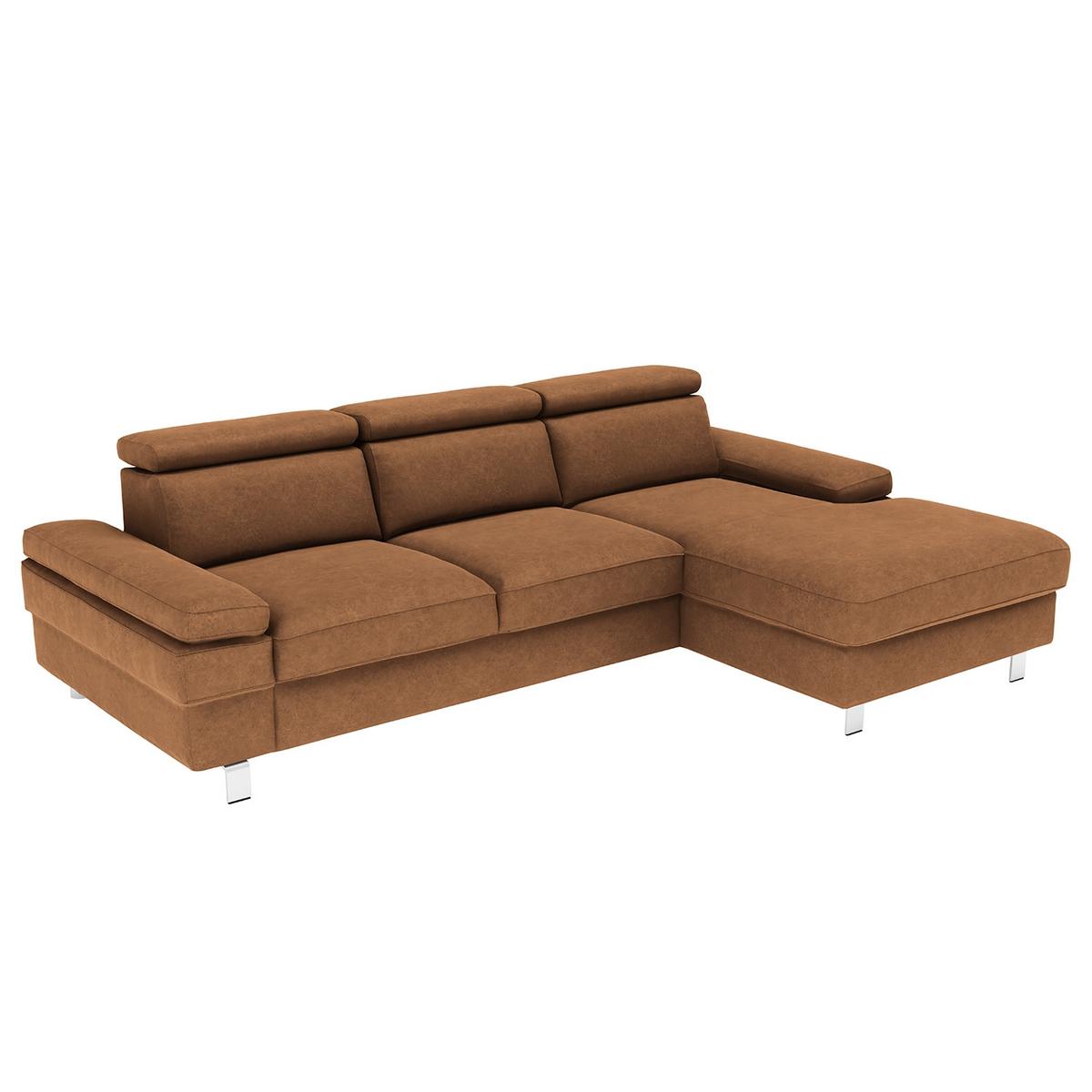 Ecksofa Elvis, Braun S: 259x182 Cm - Silberfarben/Braun, KONVENTIONELL, Textil (259/182cm) - Trendmanufaktur