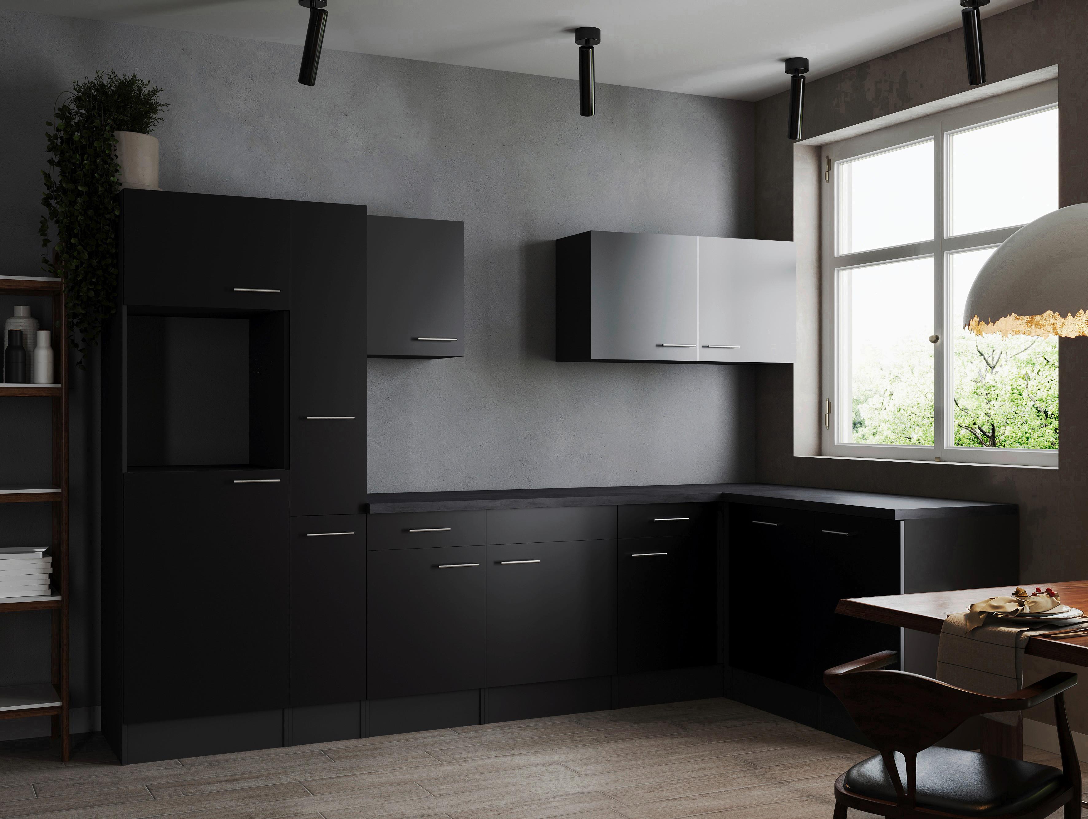 Eckküche Oliver Schwarz, Grau S: 310x172 Cm - Schwarz/Grau, Design, Holzwerkstoff (310/172cm) - Respekta