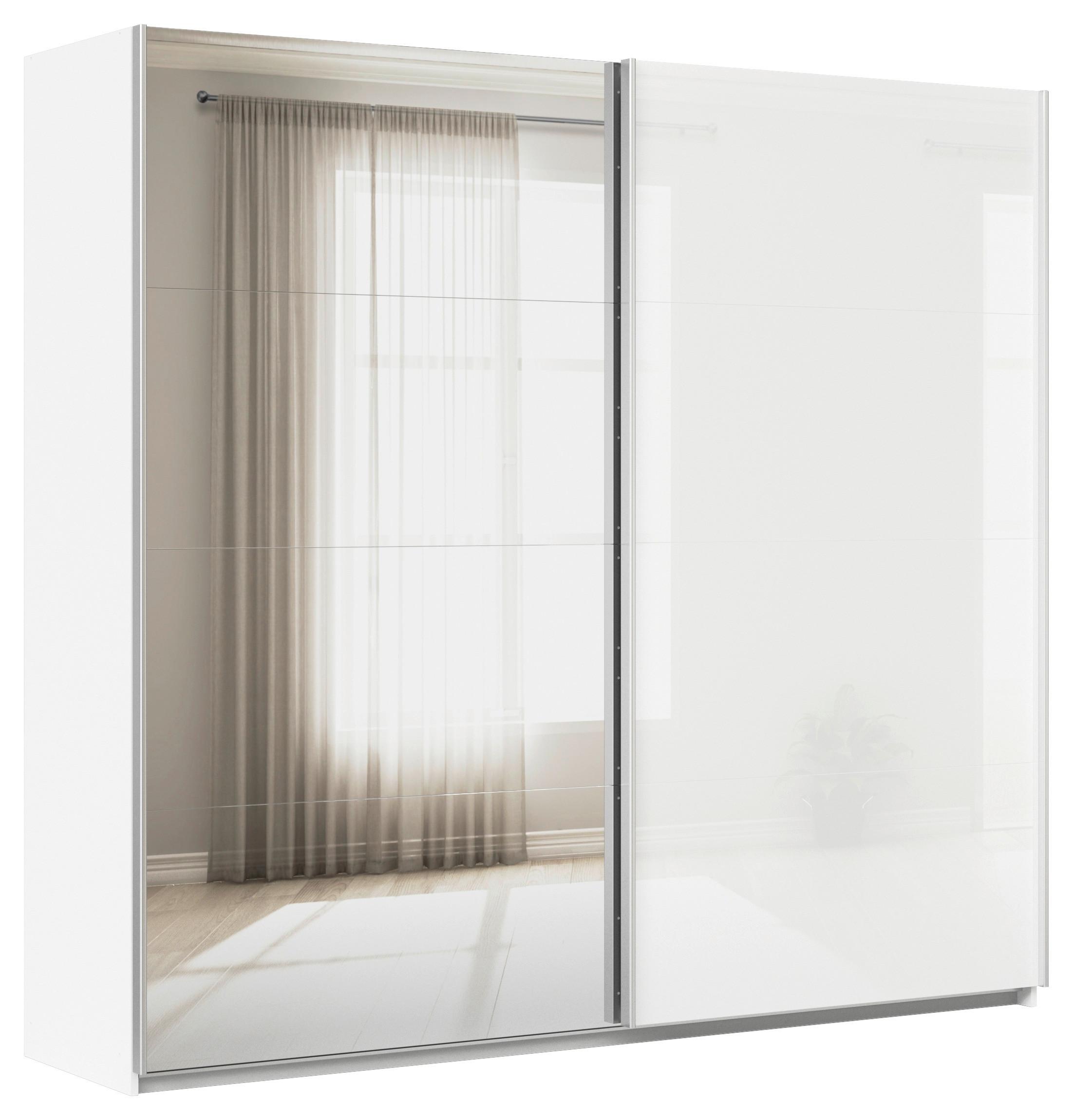 Schwebetürenschrank B: 225cm Feldkirch Weiß - Weiß Hochglanz/Silberfarben, MODERN, Glas/Holzwerkstoff (225/210/62cm)