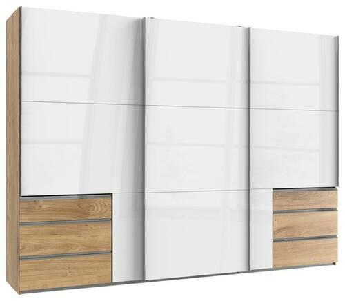 Schwebetürenschrank Mit Laden B:300cm Level Weiß/eiche Dekor - Eichefarben/Weiß, MODERN, Holzwerkstoff (300/216/65cm) - MID.YOU