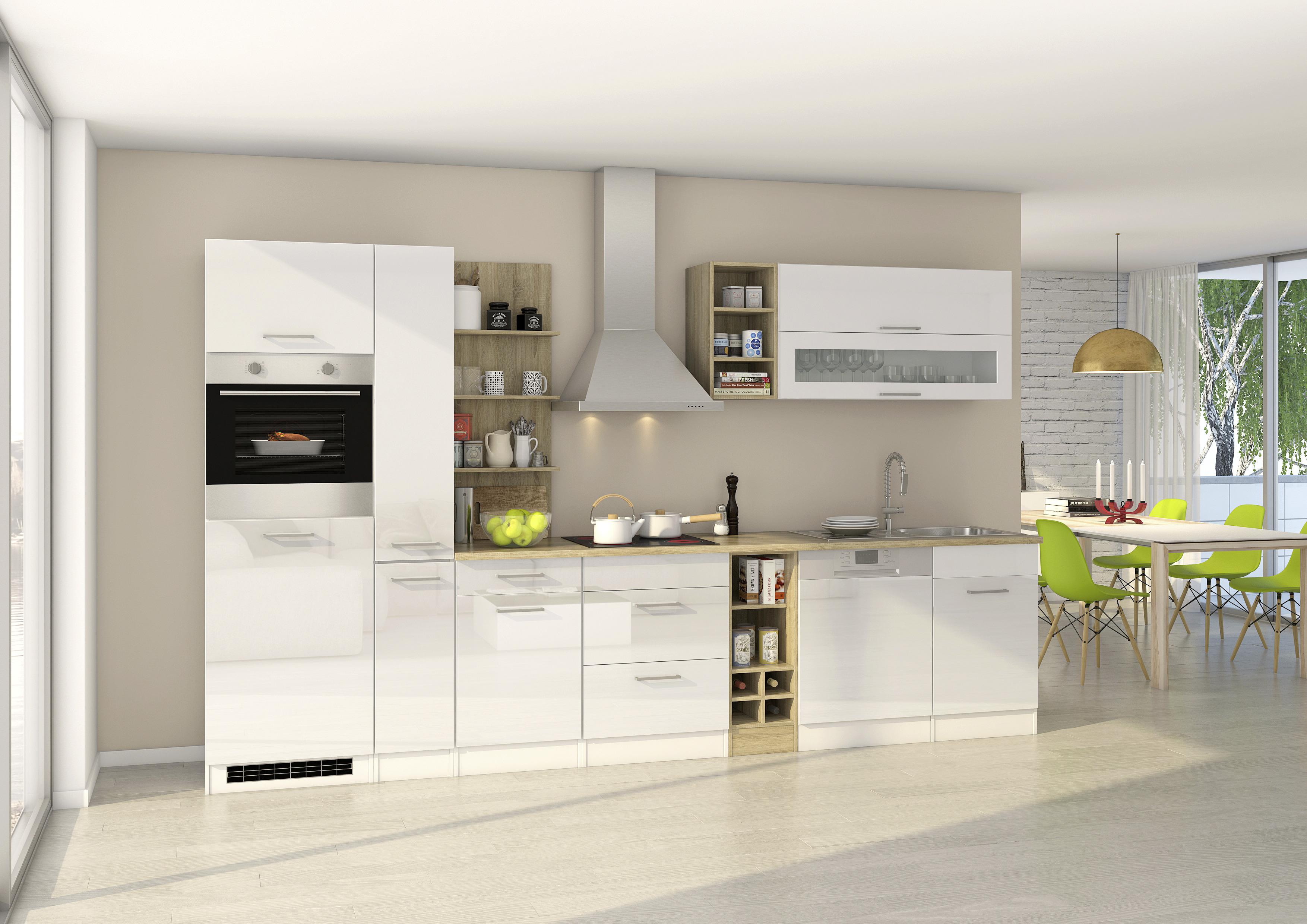 Küchenzeile Mailand mit Geräten 340 cm Weiß Modern - Eichefarben/Weiß, MODERN, Holzwerkstoff (340cm) - MID.YOU