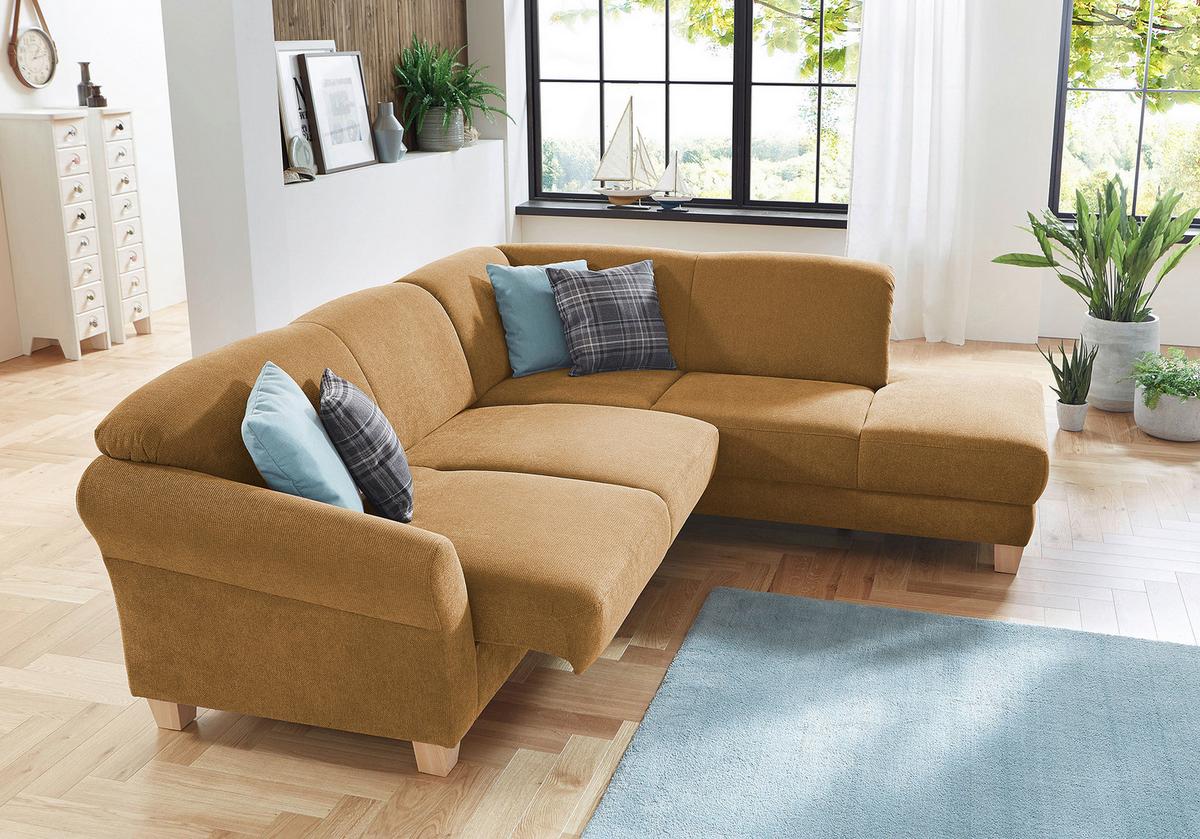 Ecksofa Gotland senfgelb mit Bettkasten, 257x212 cm - Senfgelb/Naturfarben, KONVENTIONELL, Textil (257/212cm) - Sit & More
