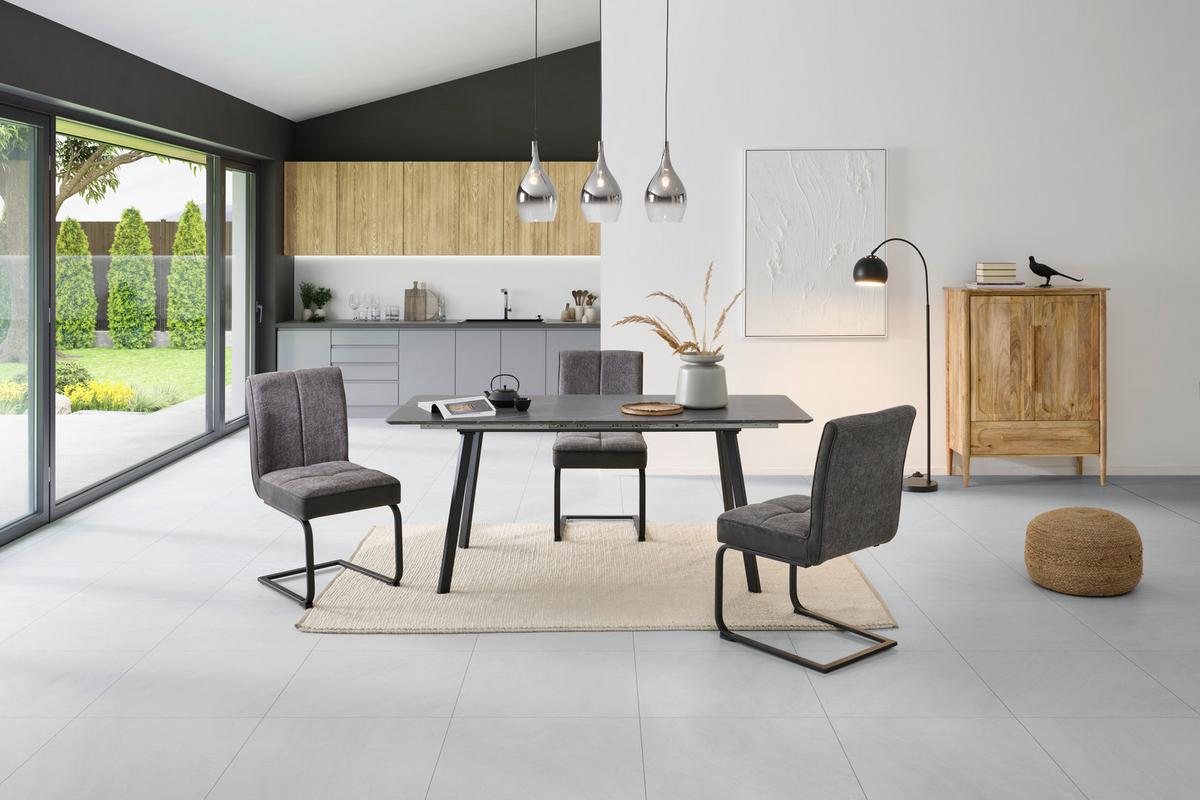 Ausziehtisch Elian Grau, B: 140-180 Cm - Schwarz/Grau, KONVENTIONELL, Holzwerkstoff/Metall (140/180/75/80cm) - MID.YOU