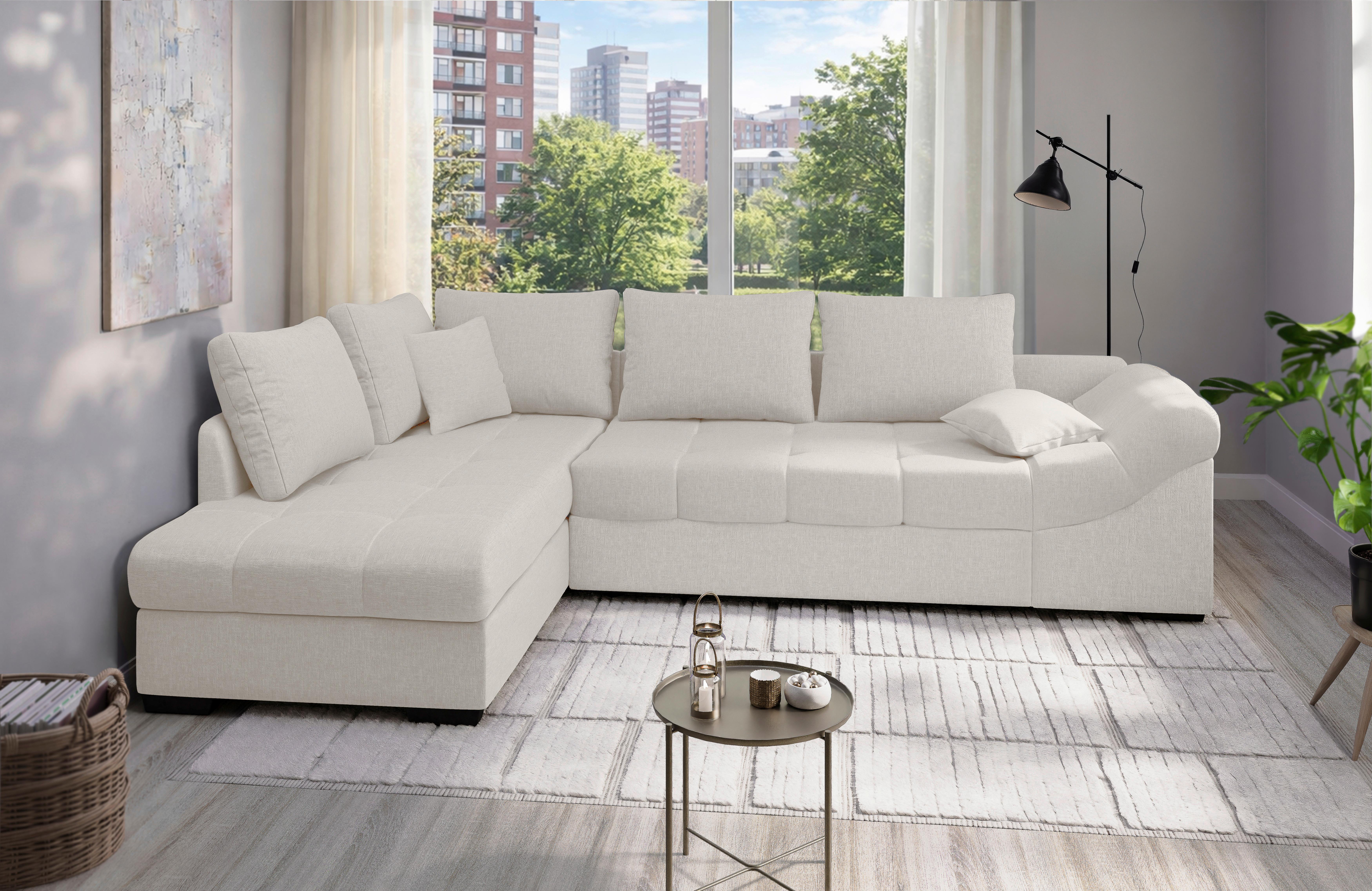 Eckschlafsofa Alvito Weiß S: 202x298 Cm - Schwarz/Weiß, MODERN, Textil (202/298cm) - MID.YOU