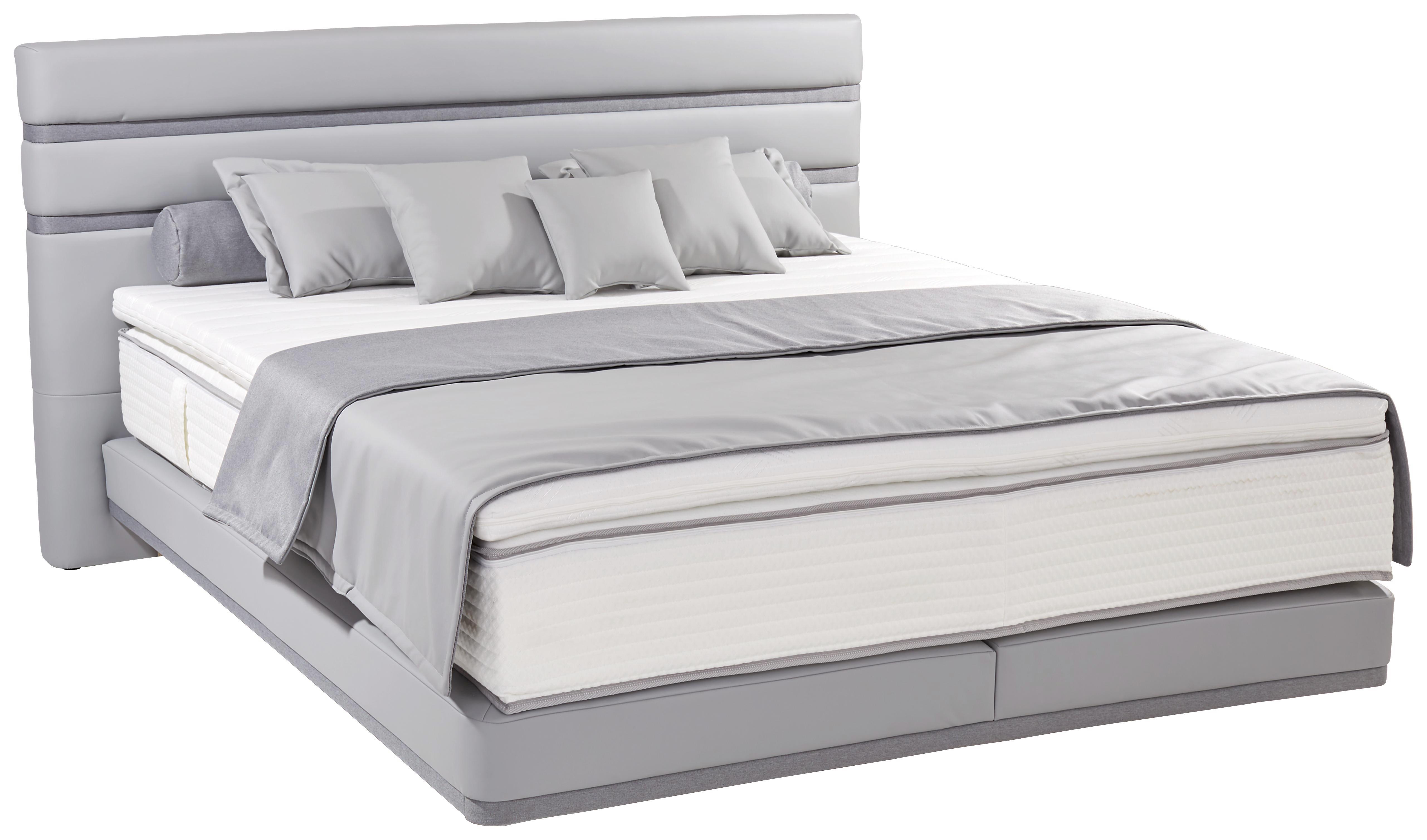 Boxspringbett Amona 180x200 Hellgrau - Hellgrau/Schwarz, MODERN, Textil (214/212/113cm)