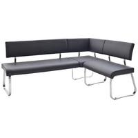 Eckbank Schwarz Echtleder Arco 200x150 Cm - Edelstahlfarben/Schwarz, Design, Leder/Metall (200/150cm) - Livetastic