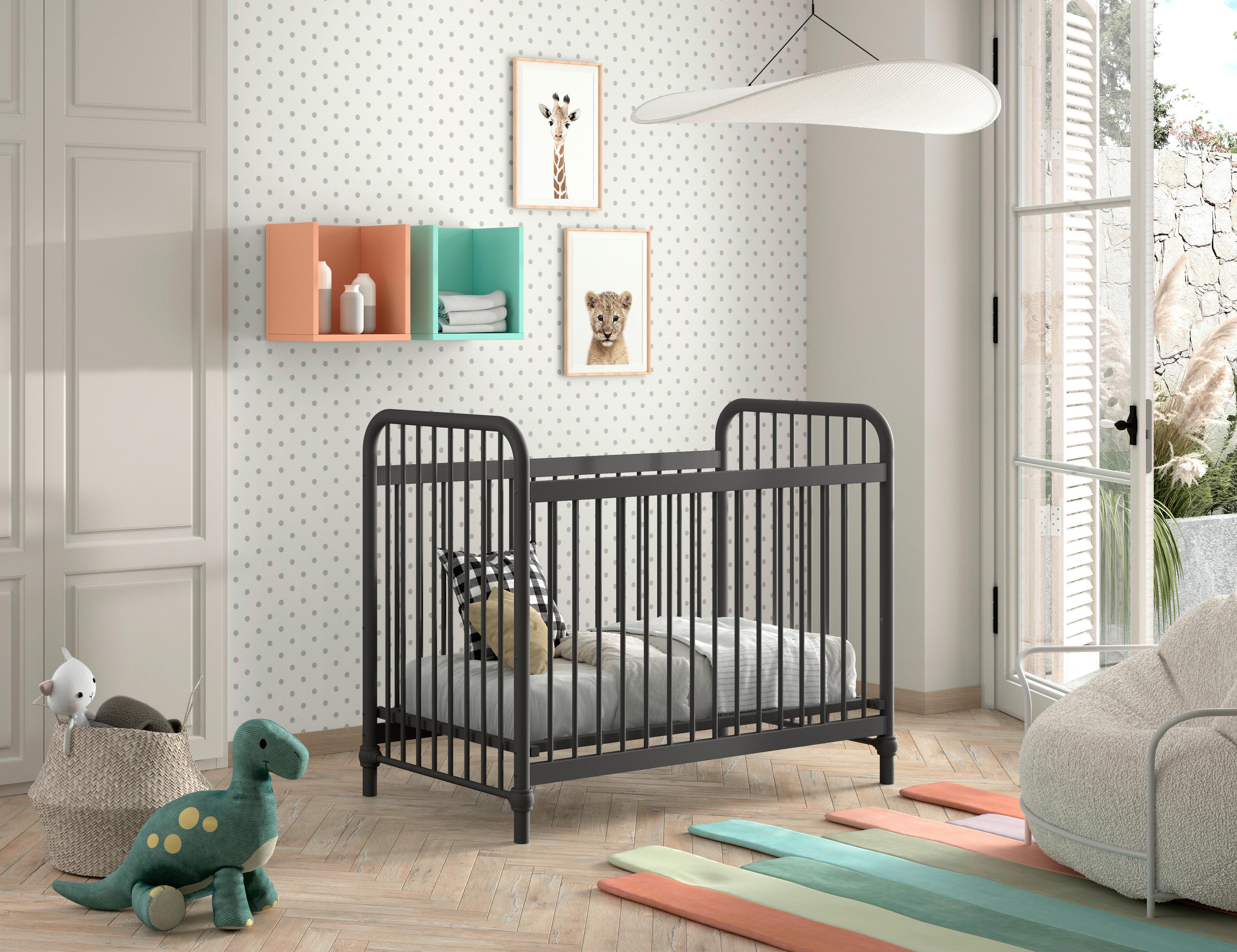 Gitterbett Bronxx 60x120 cm Eisen Schwarz inkl. Zubehör - Schwarz, ROMANTIK / LANDHAUS, Metall (60/120cm) - Vipack