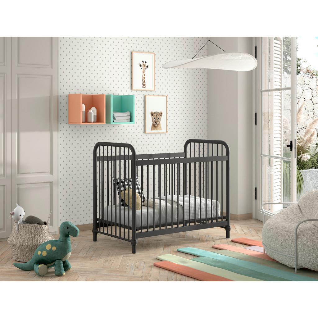 Gitterbett Bronxx 60x120 cm Eisen Schwarz inkl. Zubehör