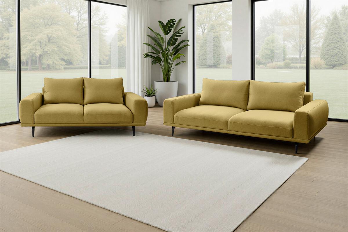 2-Sitzer-Sofa Selene Gelb, B: 202 cm - Gelb/Schwarz, MODERN, Textil (202/89/115cm) - MID.YOU